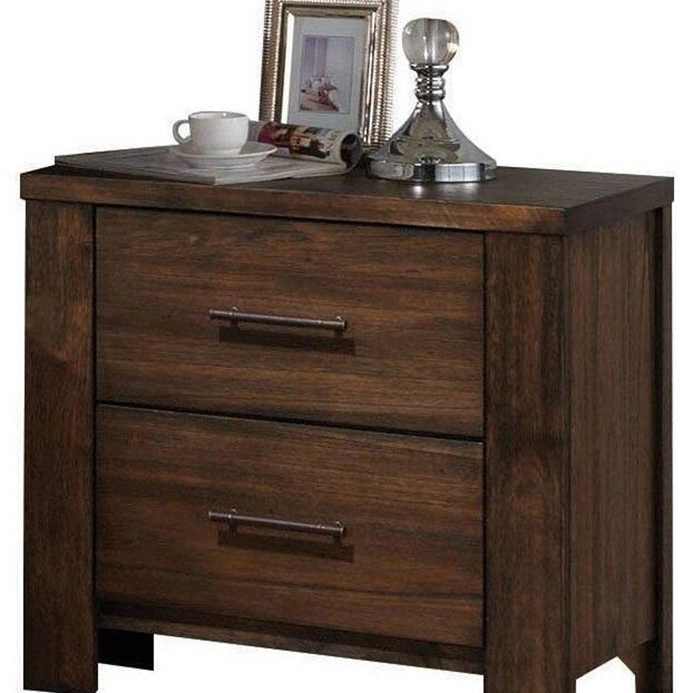 25" Brown Wood Two Drawer Nightstand-Nightstands & Bedside Tables-DECOROLALA