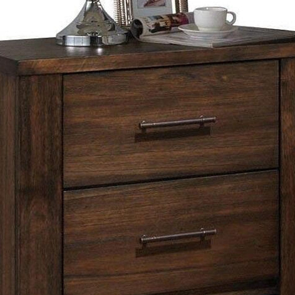 25" Brown Wood Two Drawer Nightstand-Nightstands & Bedside Tables-DECOROLALA