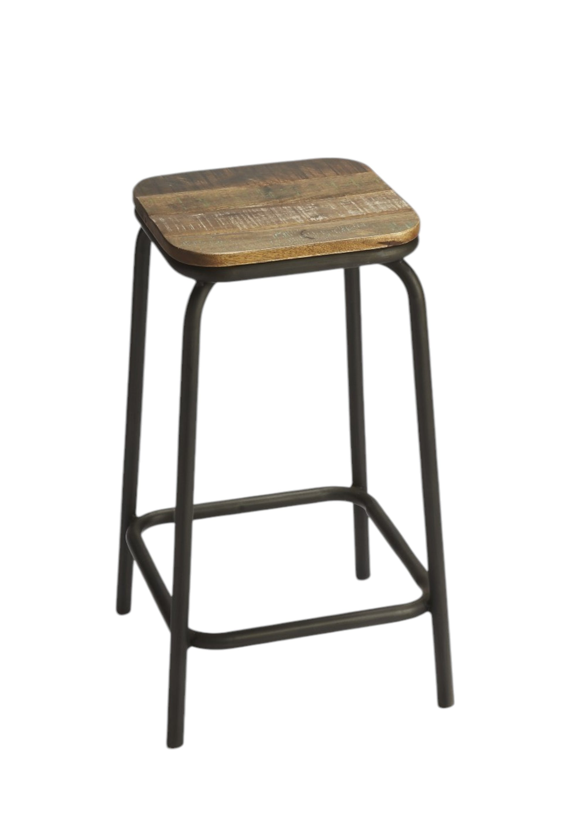 25" Brown and Black Solid Wood and Iron Backless Counter Height Bar Chair-Bar Chairs-DECOROLALA