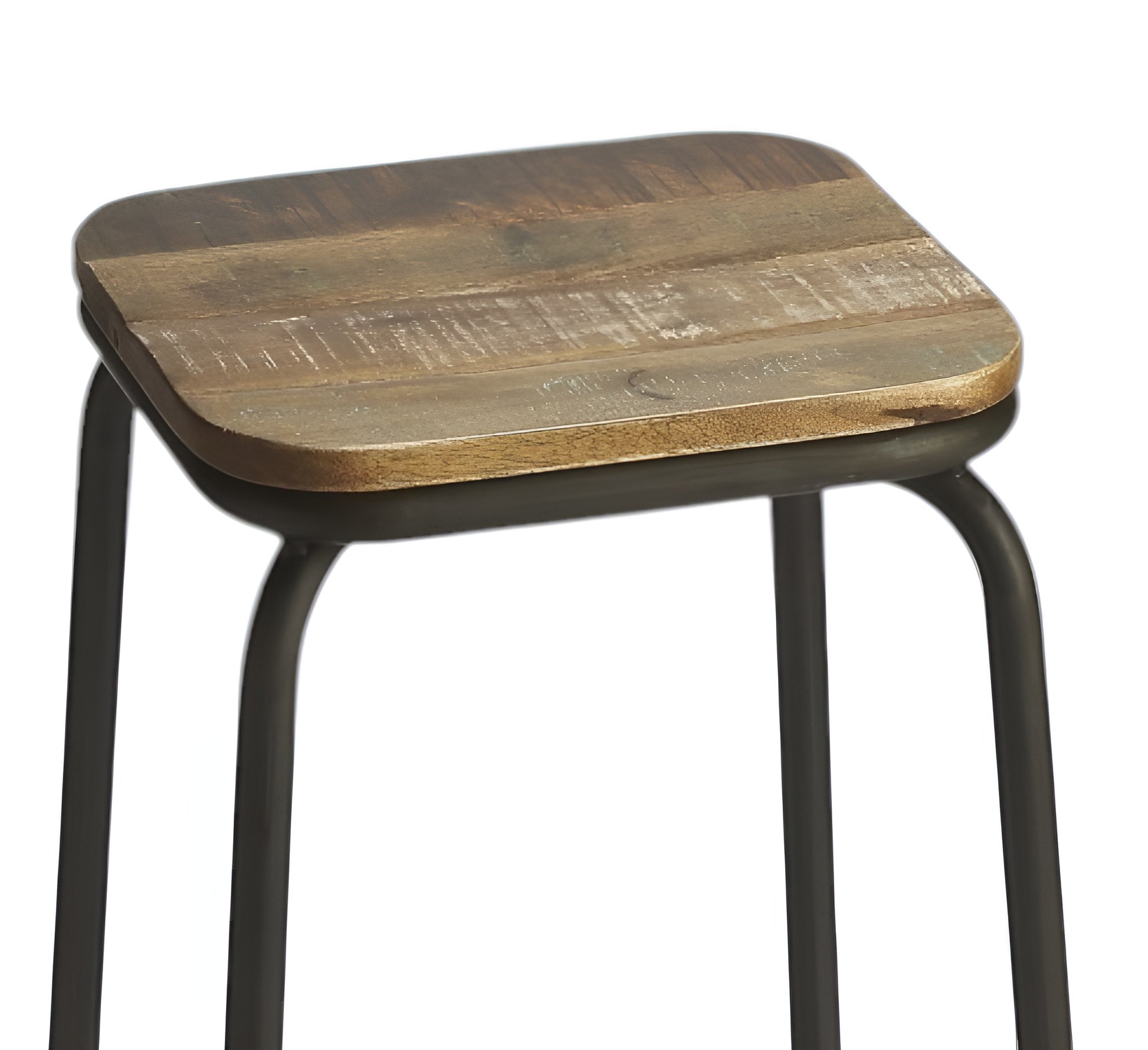 25" Brown and Black Solid Wood and Iron Backless Counter Height Bar Chair-Bar Chairs-DECOROLALA