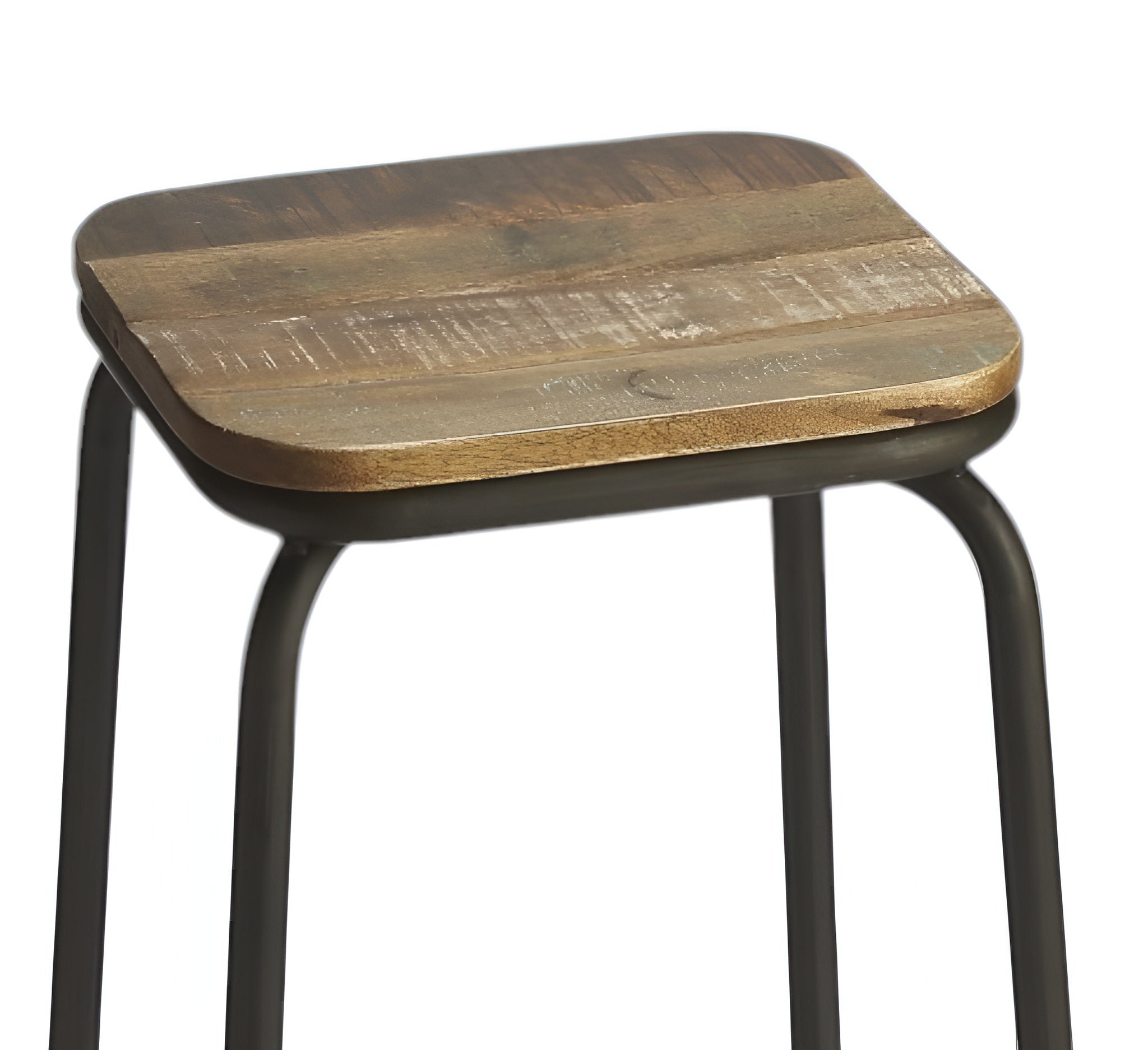 25" Brown and Black Solid Wood and Iron Backless Counter Height Bar Chair-Bar Chairs-DECOROLALA