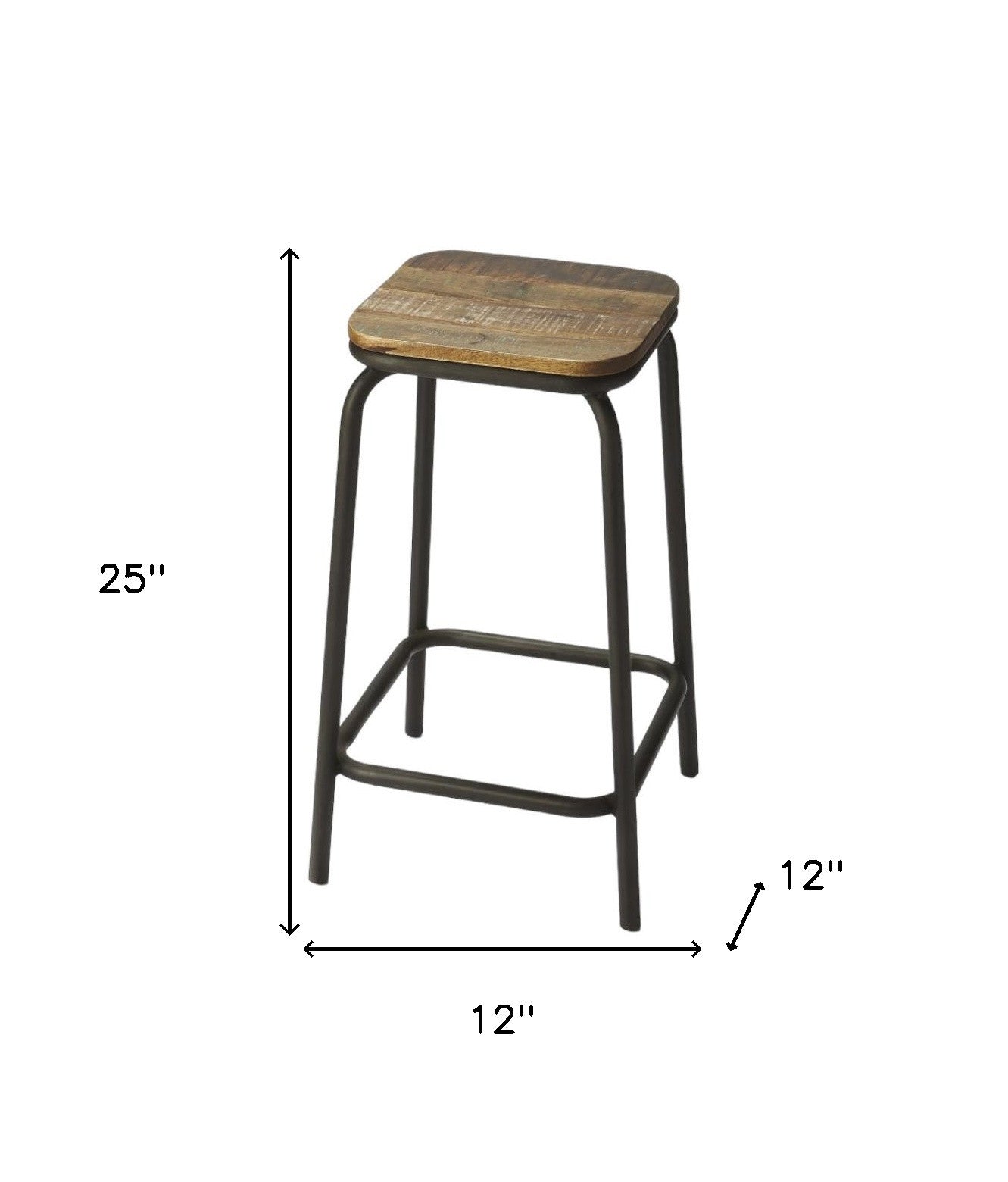 25" Brown and Black Solid Wood and Iron Backless Counter Height Bar Chair-Bar Chairs-DECOROLALA