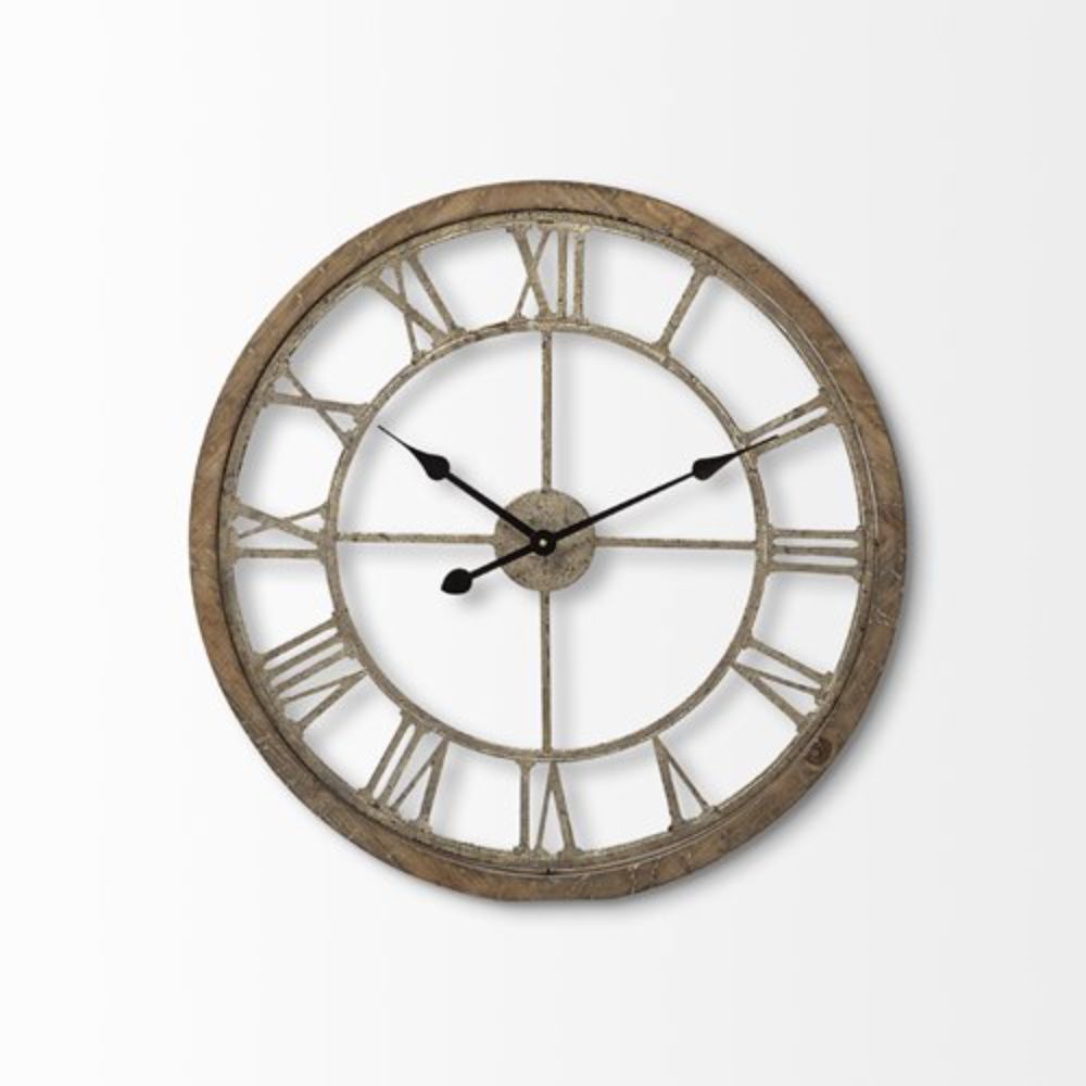 25" Circle Brown Metal Skeleton Wall Clock-Wall Clocks-DECOROLALA
