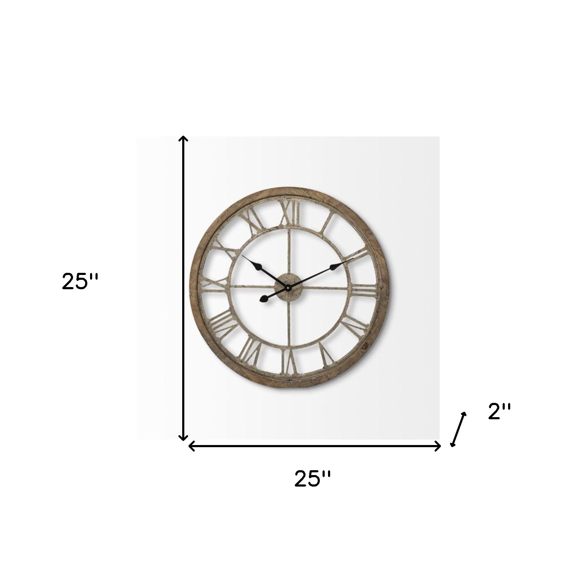 25" Circle Brown Metal Skeleton Wall Clock-Wall Clocks-DECOROLALA