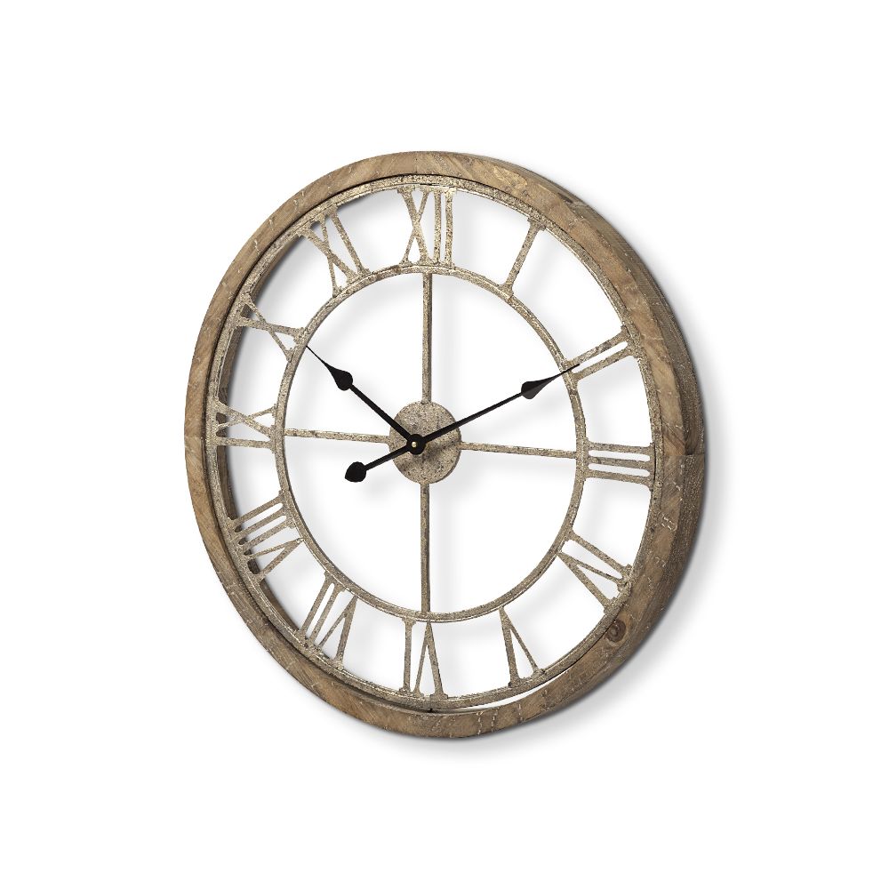 25" Circle Brown Metal Skeleton Wall Clock-Wall Clocks-DECOROLALA