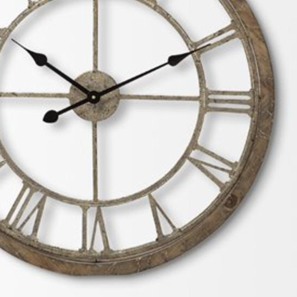 25" Circle Brown Metal Skeleton Wall Clock-Wall Clocks-DECOROLALA