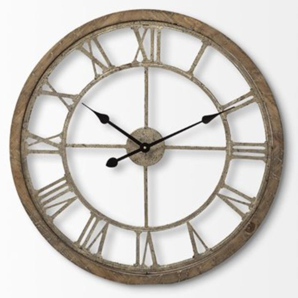 25" Circle Brown Metal Skeleton Wall Clock-Wall Clocks-DECOROLALA