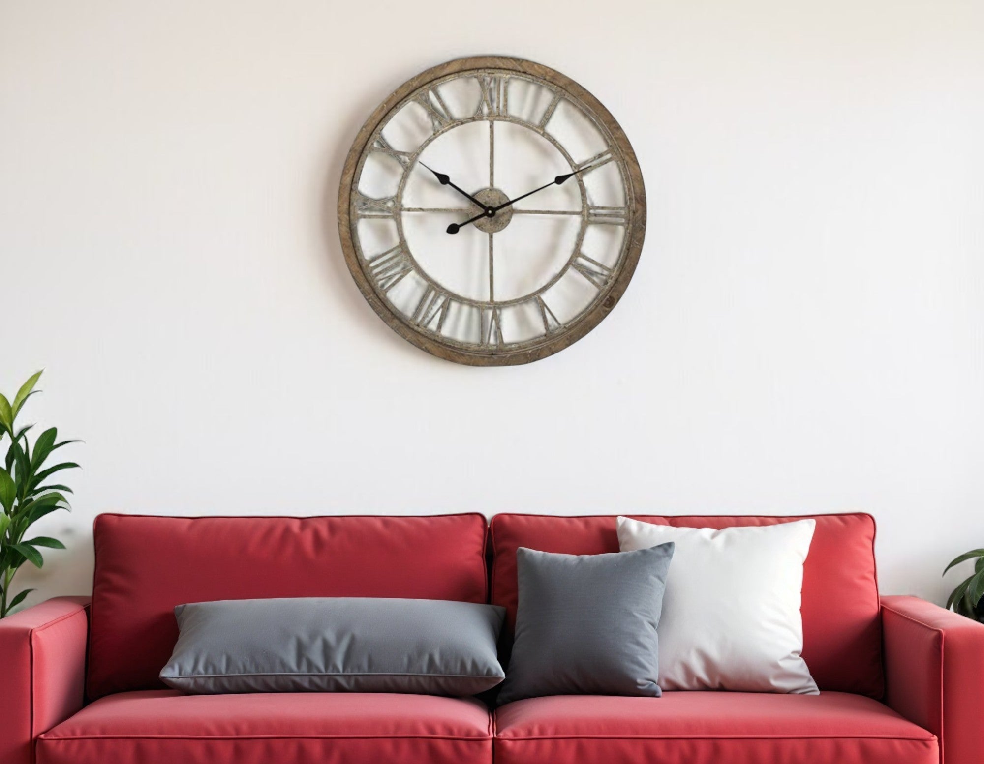 25" Circle Brown Metal Skeleton Wall Clock-Wall Clocks-DECOROLALA