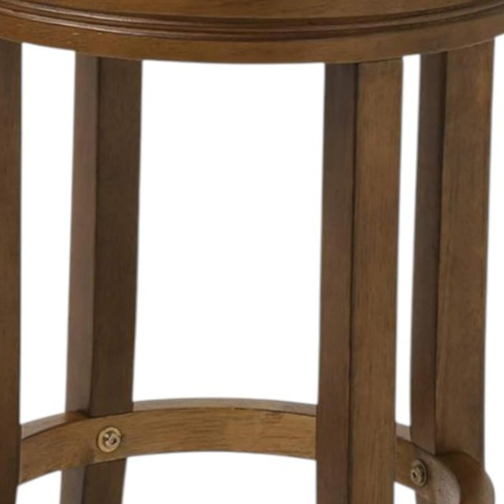 25" Cream and Brown Fabric and Solid Wood Backless Counter Height Swivel Bar Chair-Bar Chairs-DECOROLALA