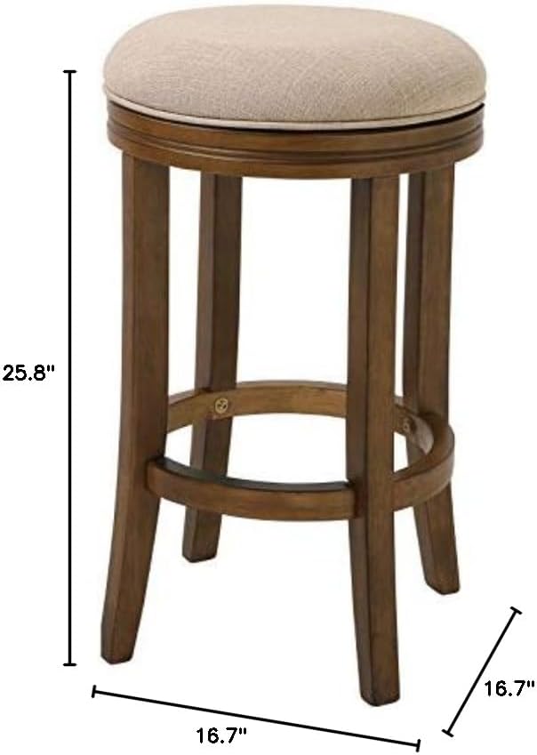 25" Cream and Brown Fabric and Solid Wood Backless Counter Height Swivel Bar Chair-Bar Chairs-DECOROLALA
