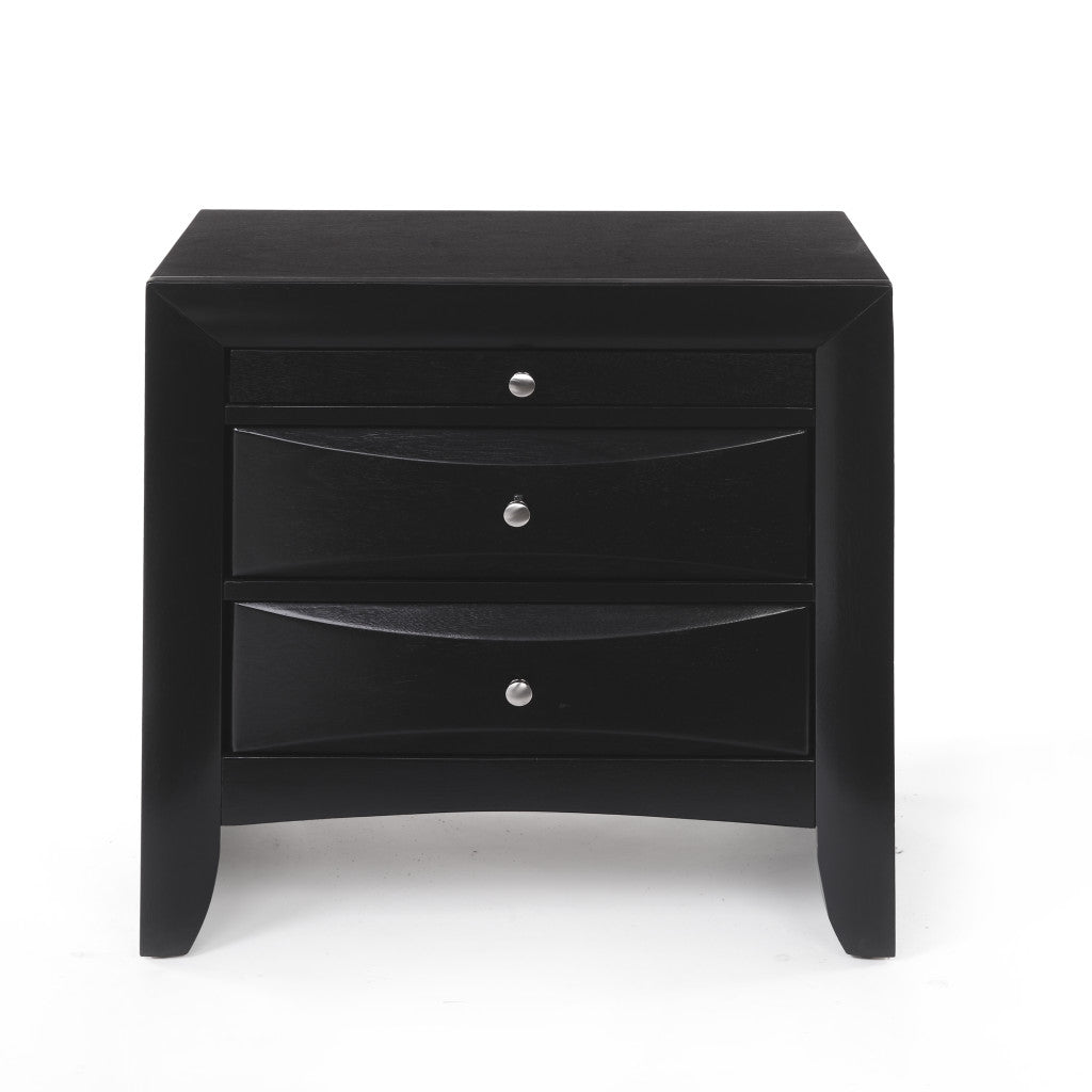 25" Dark Brown Solid Wood Three Drawer Nightstand-Nightstands & Bedside Tables-DECOROLALA