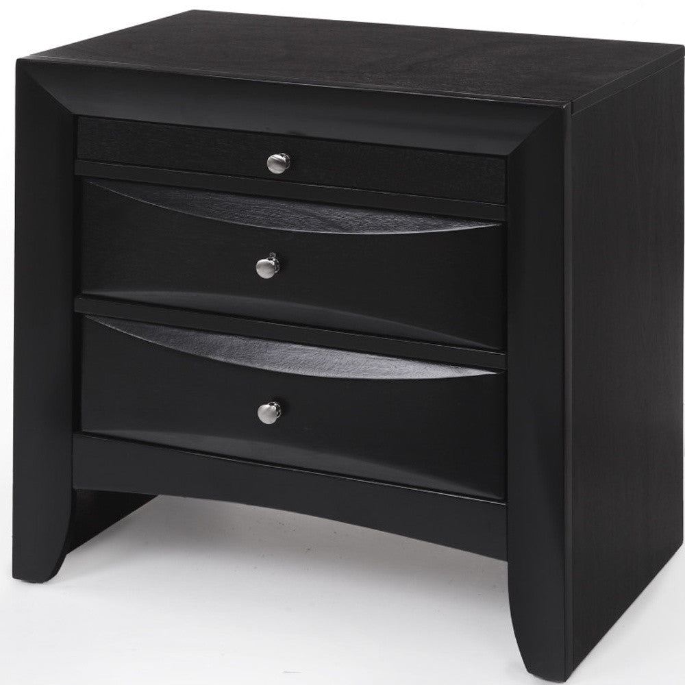 25" Dark Brown Solid Wood Three Drawer Nightstand-Nightstands & Bedside Tables-DECOROLALA