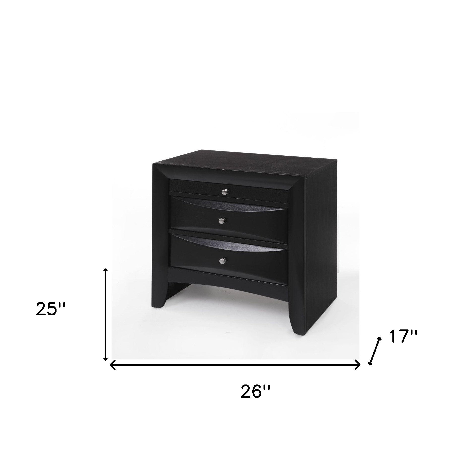 25" Dark Brown Solid Wood Three Drawer Nightstand-Nightstands & Bedside Tables-DECOROLALA