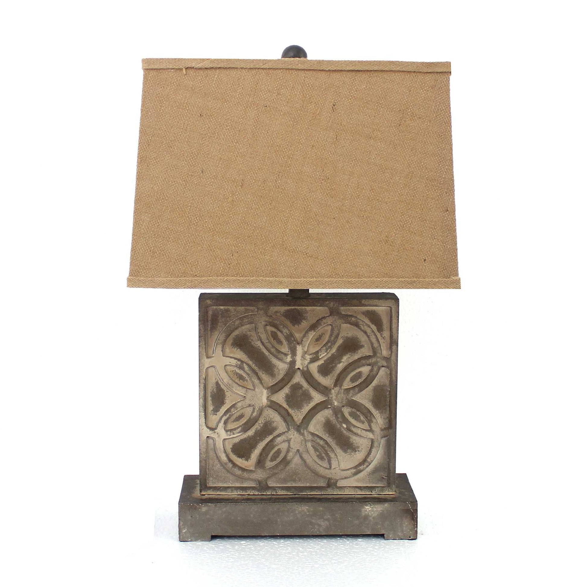 25" Distressed Brown Metal Bedside Lamp With Khaki Shade-Table Lamps-DECOROLALA