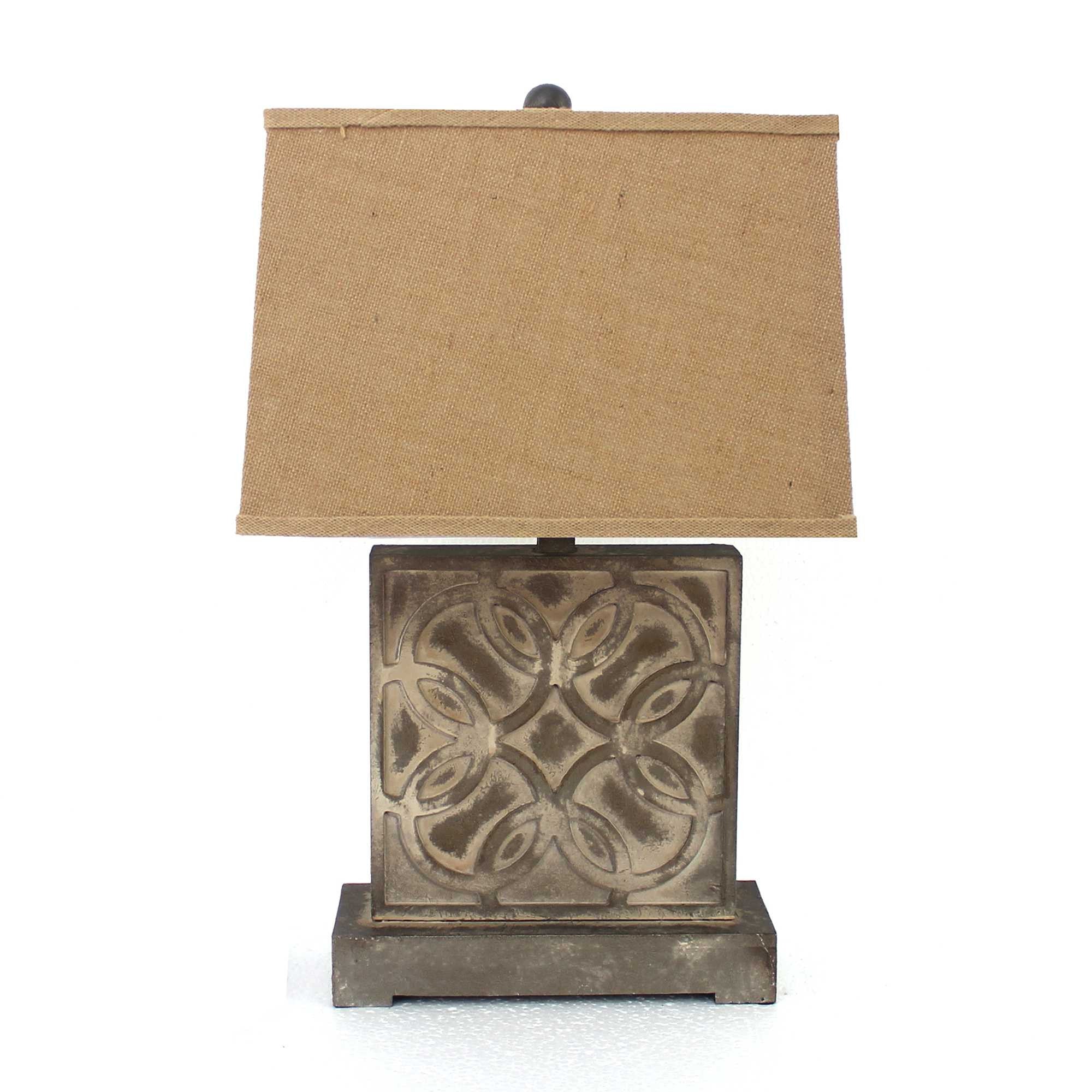 25" Distressed Brown Metal Bedside Lamp With Khaki Shade-Table Lamps-DECOROLALA