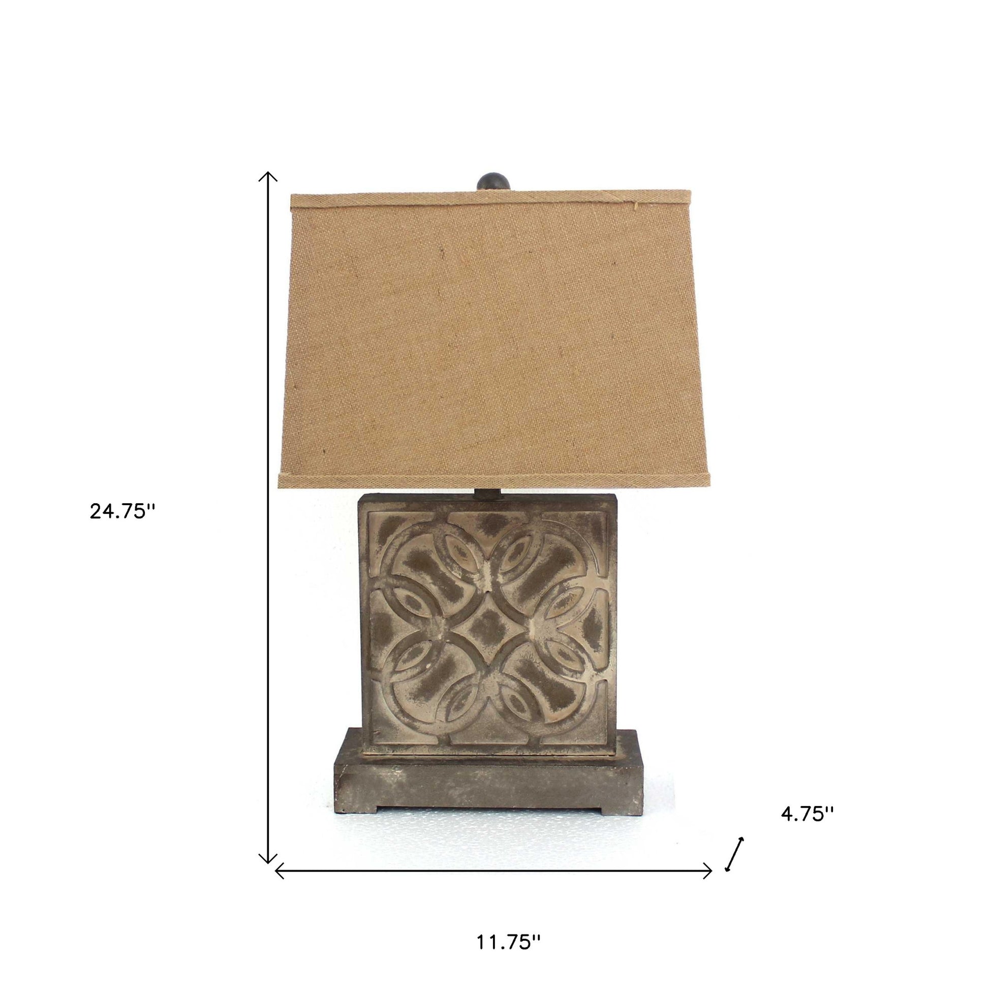 25" Distressed Brown Metal Bedside Lamp With Khaki Shade-Table Lamps-DECOROLALA