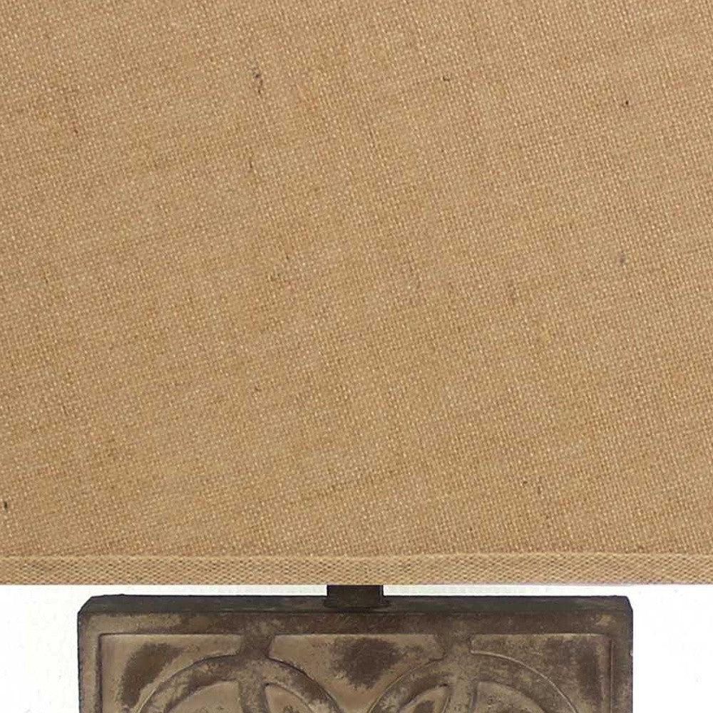 25" Distressed Brown Metal Bedside Lamp With Khaki Shade-Table Lamps-DECOROLALA