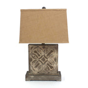 25" Distressed Brown Metal Bedside Lamp With Khaki Shade-Table Lamps-DECOROLALA