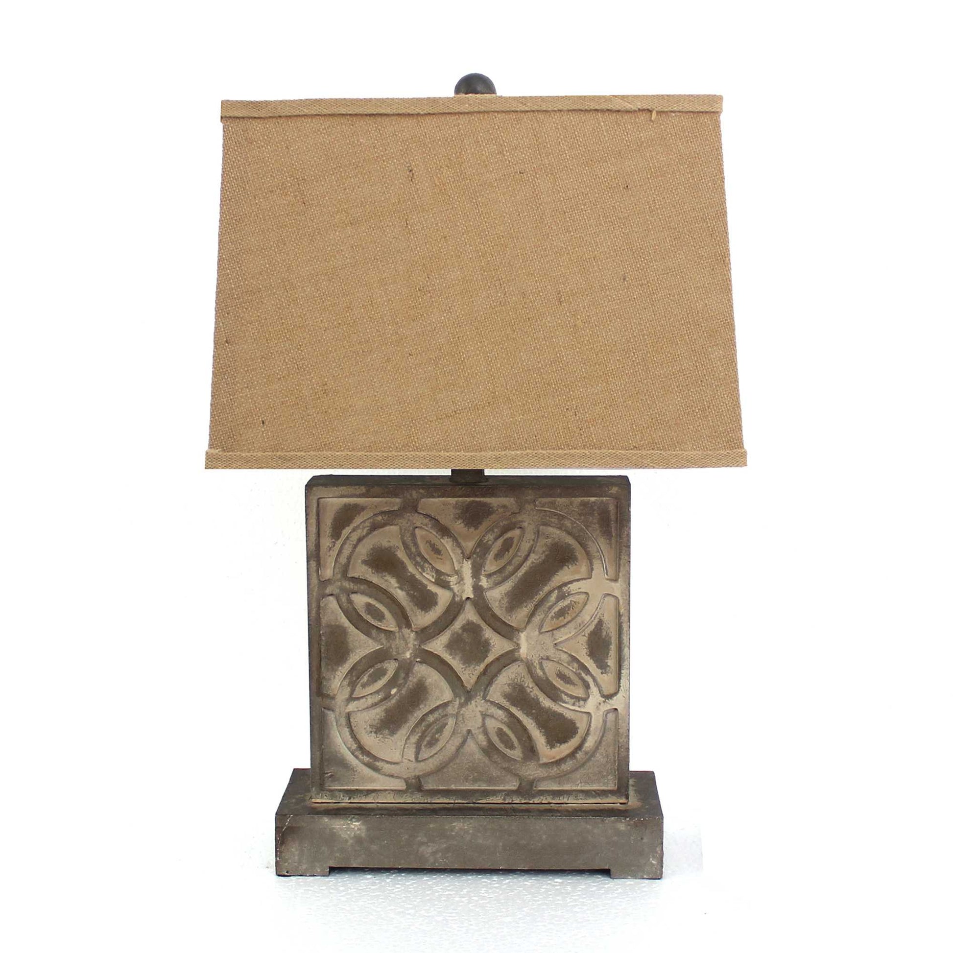25" Distressed Brown Metal Bedside Lamp With Khaki Shade-Table Lamps-DECOROLALA