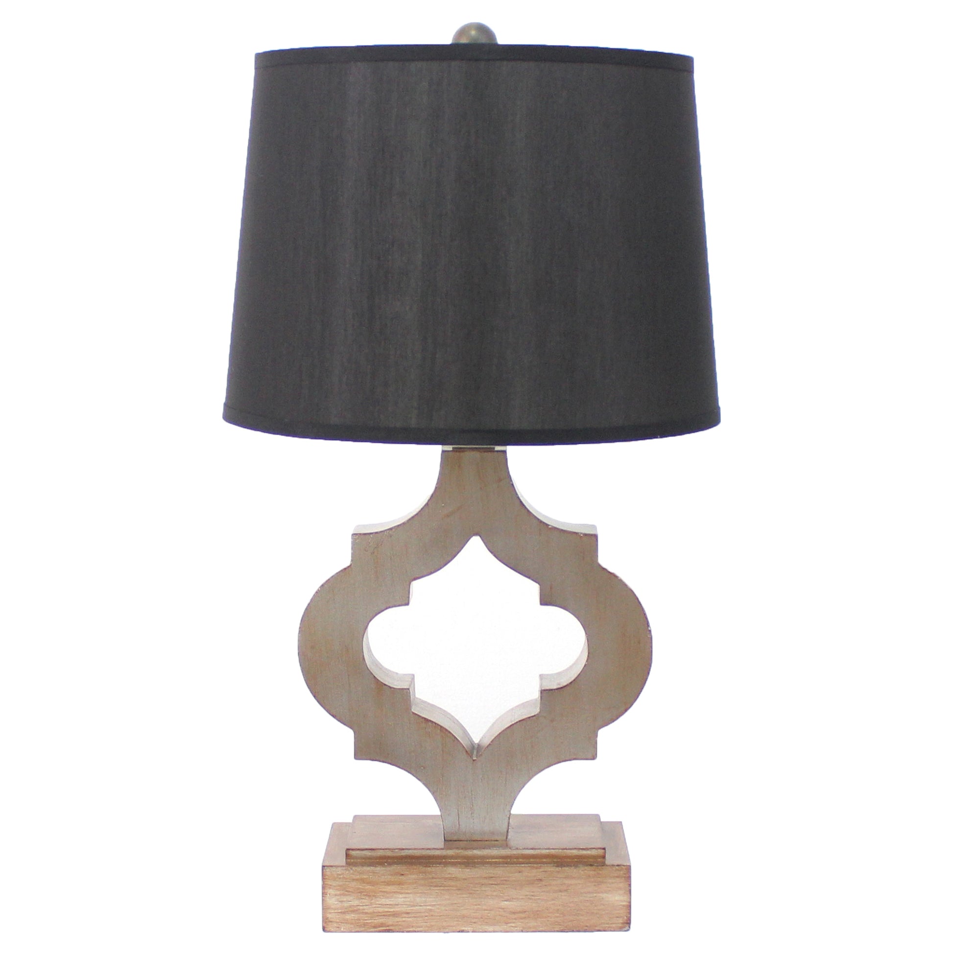 25" Distressed Brown Wood Novelty Bedside Lamp With Black Drum Shade-Table Lamps-DECOROLALA