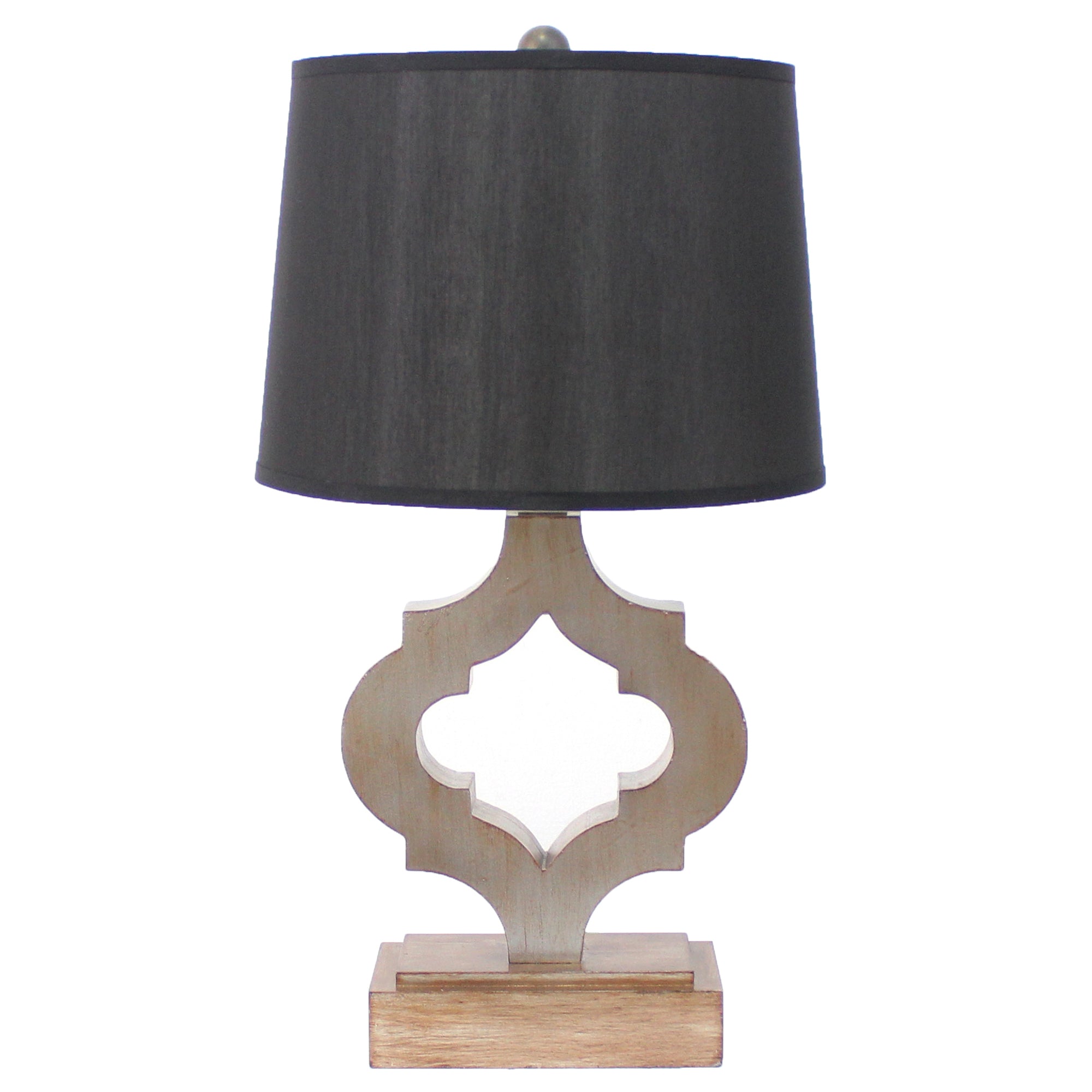 25" Distressed Brown Wood Novelty Bedside Lamp With Black Drum Shade-Table Lamps-DECOROLALA