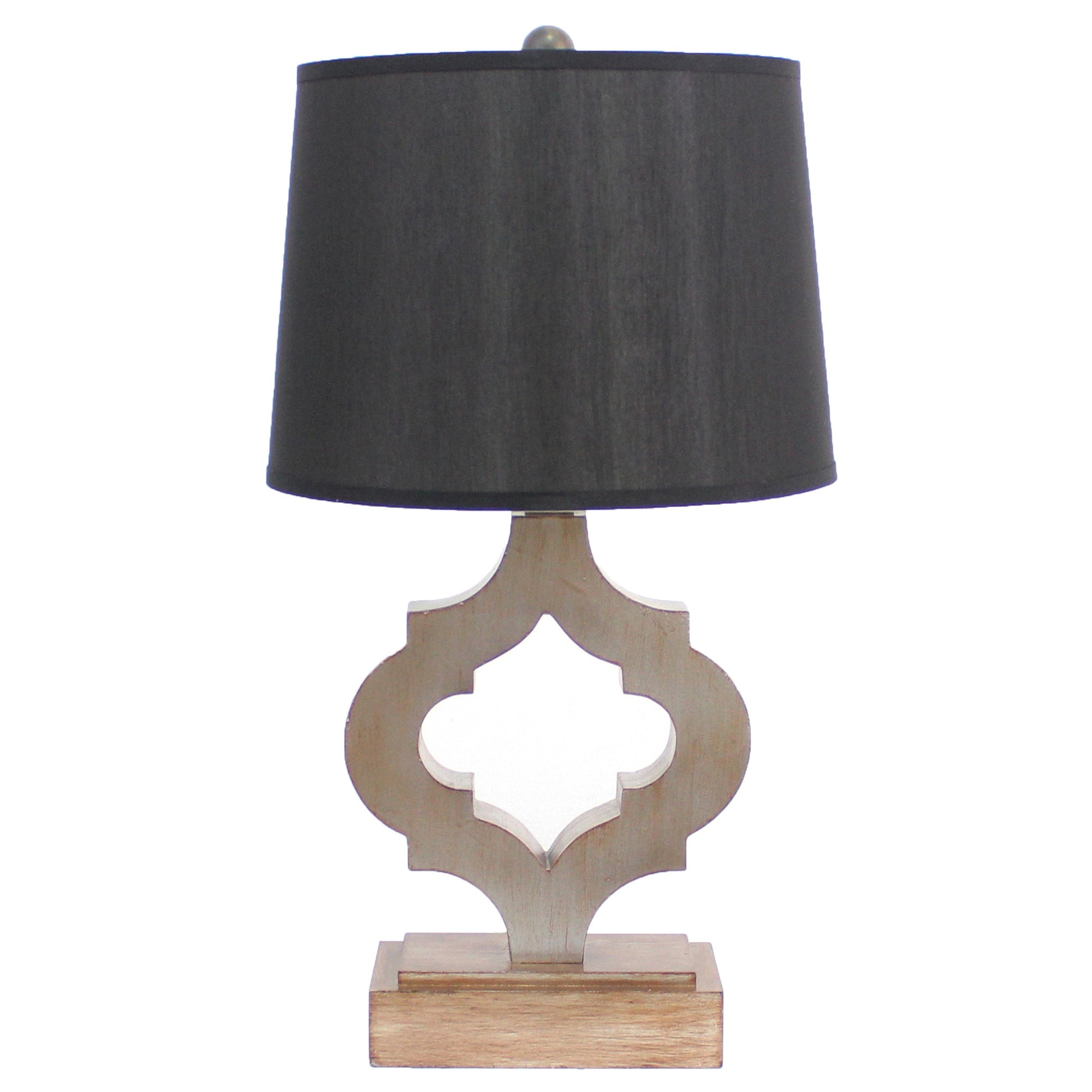 25" Distressed Brown Wood Novelty Bedside Lamp With Black Drum Shade-Table Lamps-DECOROLALA