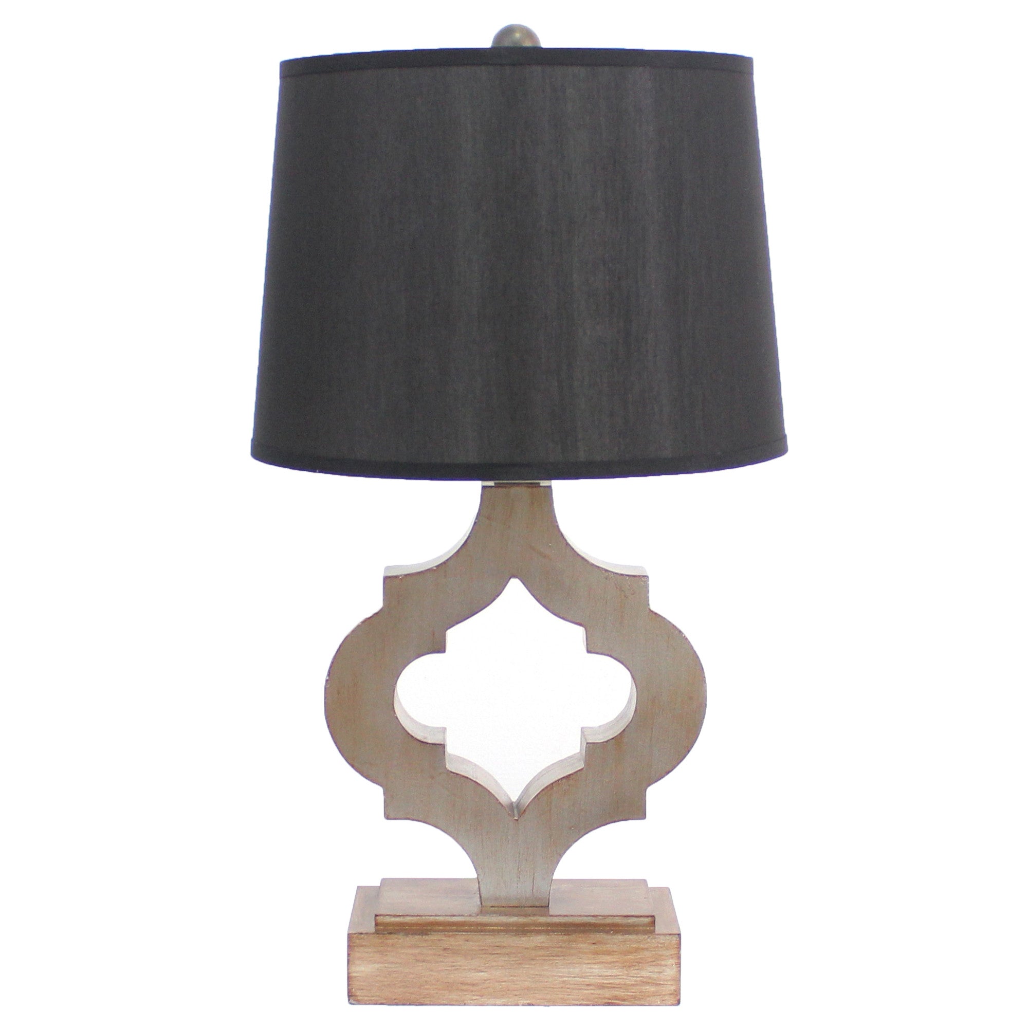 25" Distressed Brown Wood Novelty Bedside Lamp With Black Drum Shade-Table Lamps-DECOROLALA