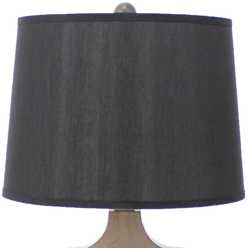 25" Distressed Brown Wood Novelty Bedside Lamp With Black Drum Shade-Table Lamps-DECOROLALA
