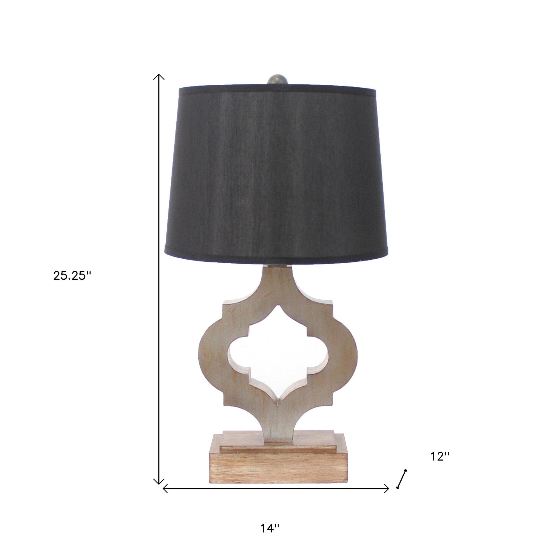 25" Distressed Brown Wood Novelty Bedside Lamp With Black Drum Shade-Table Lamps-DECOROLALA