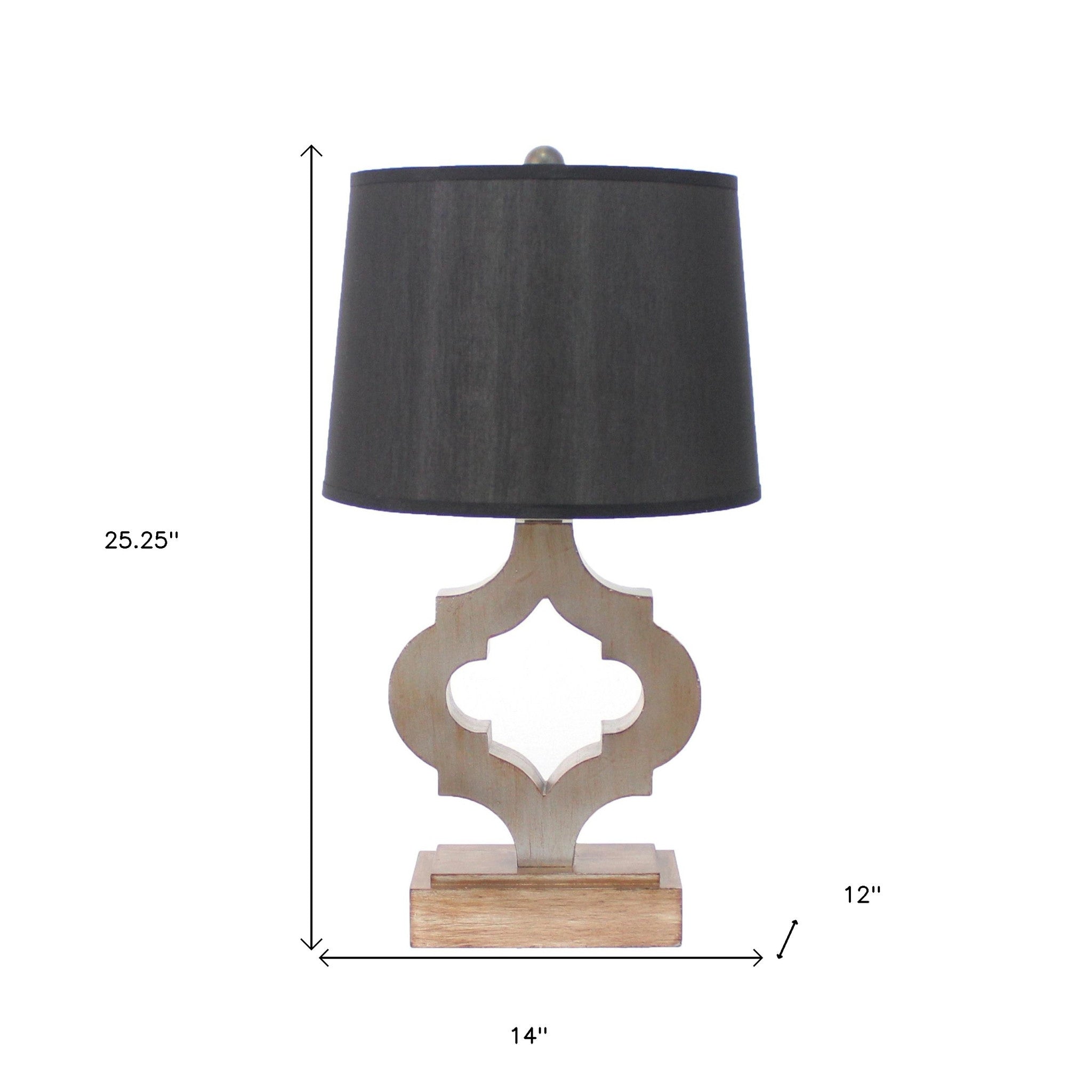 25" Distressed Brown Wood Novelty Bedside Lamp With Black Drum Shade-Table Lamps-DECOROLALA