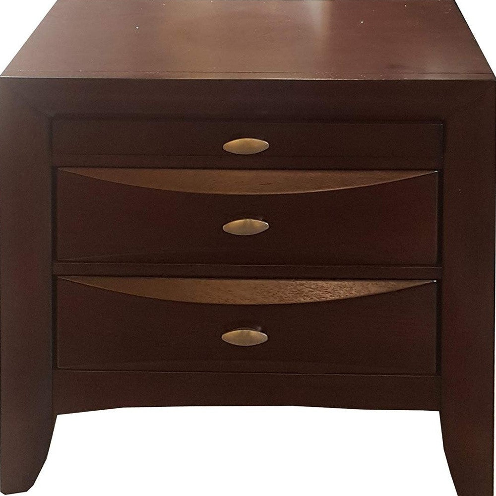 25" Espresso Three Drawers Solid Wood Nightstand-Nightstands & Bedside Tables-DECOROLALA