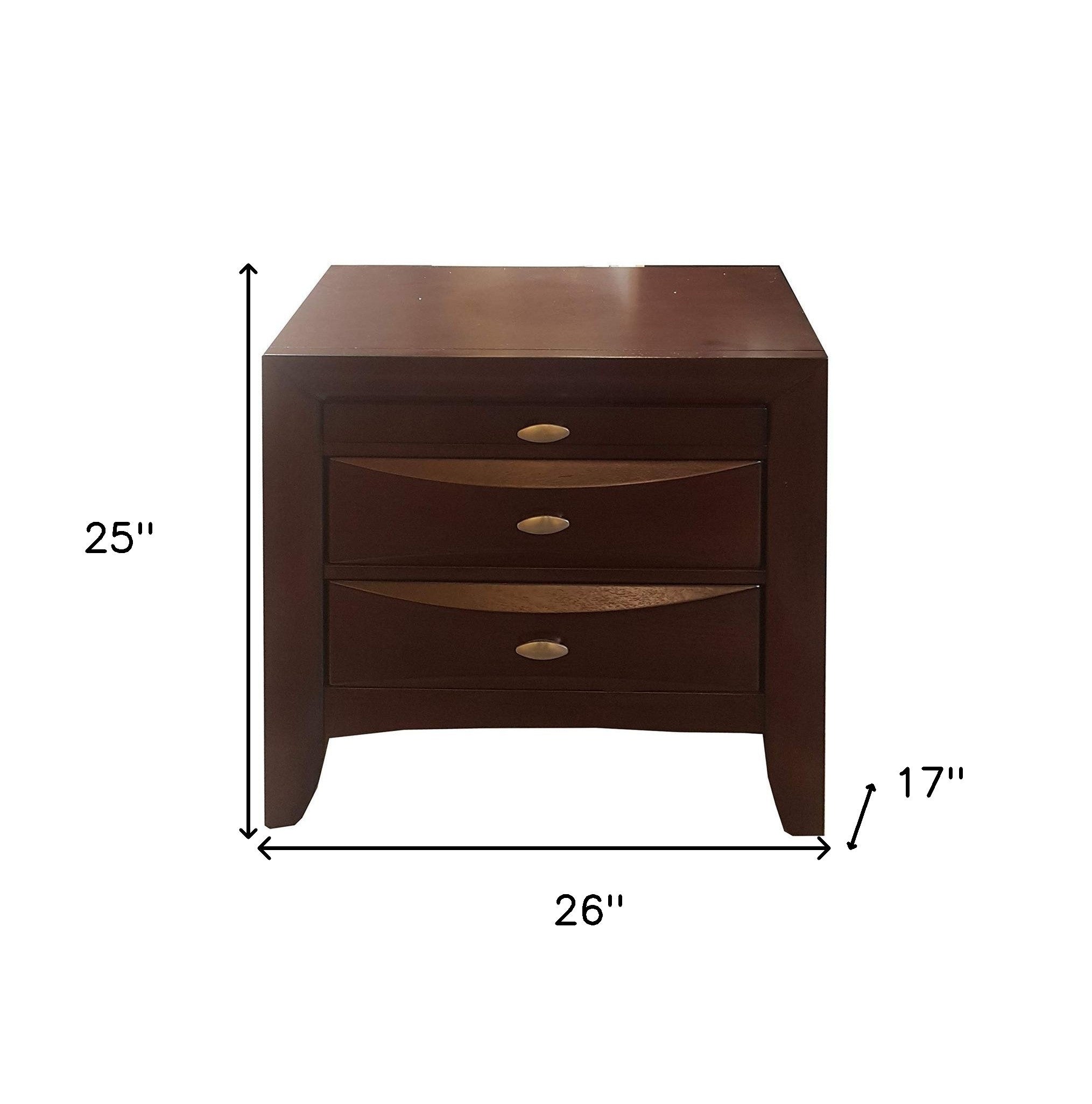 25" Espresso Three Drawers Solid Wood Nightstand-Nightstands & Bedside Tables-DECOROLALA