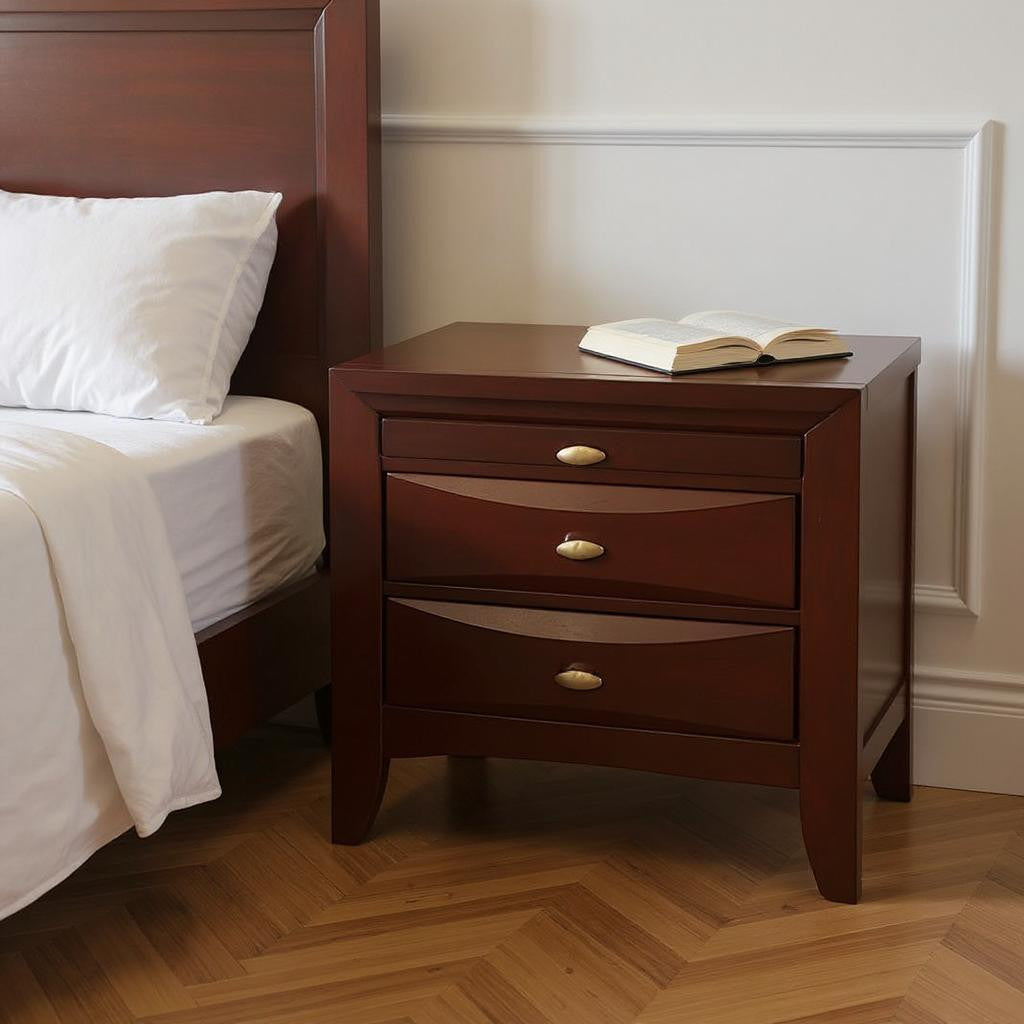 25" Espresso Three Drawers Solid Wood Nightstand-Nightstands & Bedside Tables-DECOROLALA