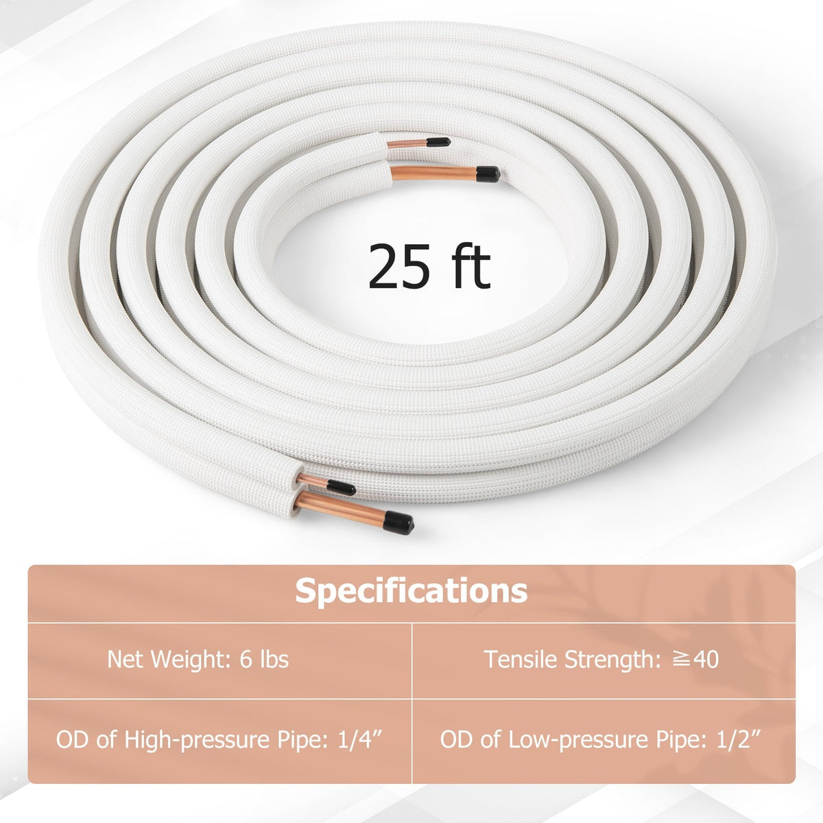 25 Feet Mini Split Line Set with 1/4 Inch and 1/2 Inch O.D. Copper Pipes Tubing-Mini Split AC Accessories-DECOROLALA