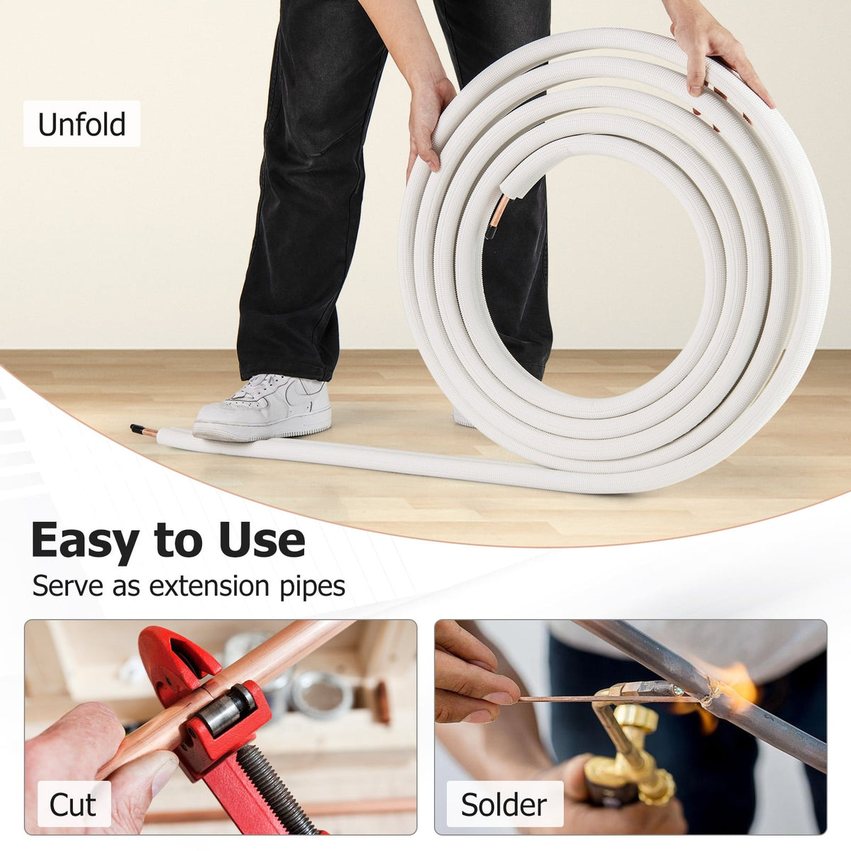 25 Feet Mini Split Line Set with 1/4 Inch and 1/2 Inch O.D. Copper Pipes Tubing-Mini Split AC Accessories-DECOROLALA