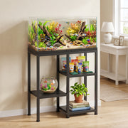 25 Gallon Fish Tank Stand - Black Metal 3-Tier Aquarium Stand-Small Animals-DECOROLALA