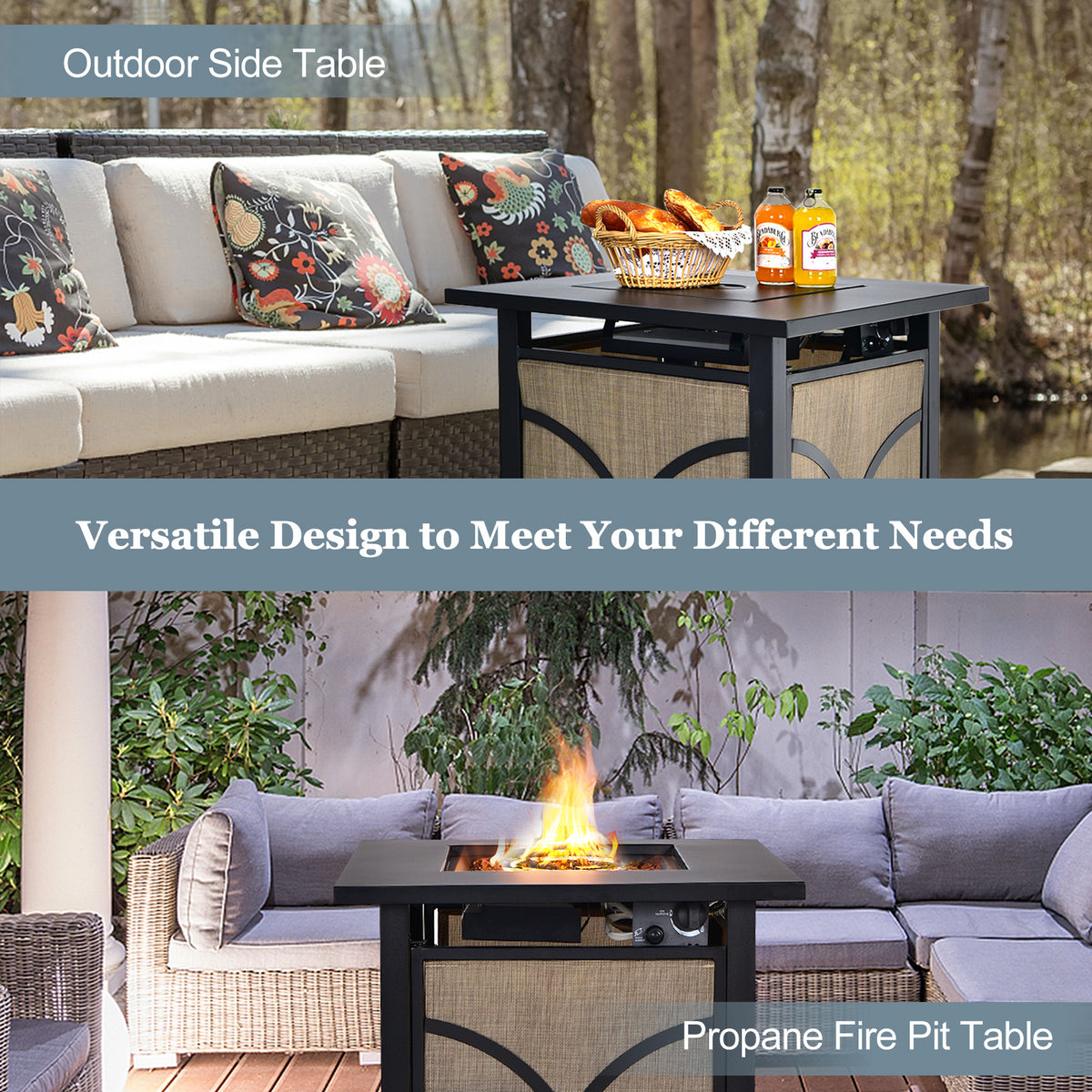 25 Inch 40000 BTU Propane Fire Pit Table with Lid and Fire Glass-Fire Pit Tables-DECOROLALA