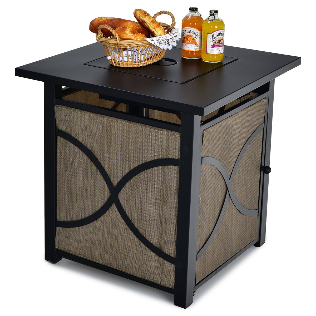 25 Inch 40000 BTU Propane Fire Pit Table with Lid and Fire Glass-Fire Pit Tables-DECOROLALA