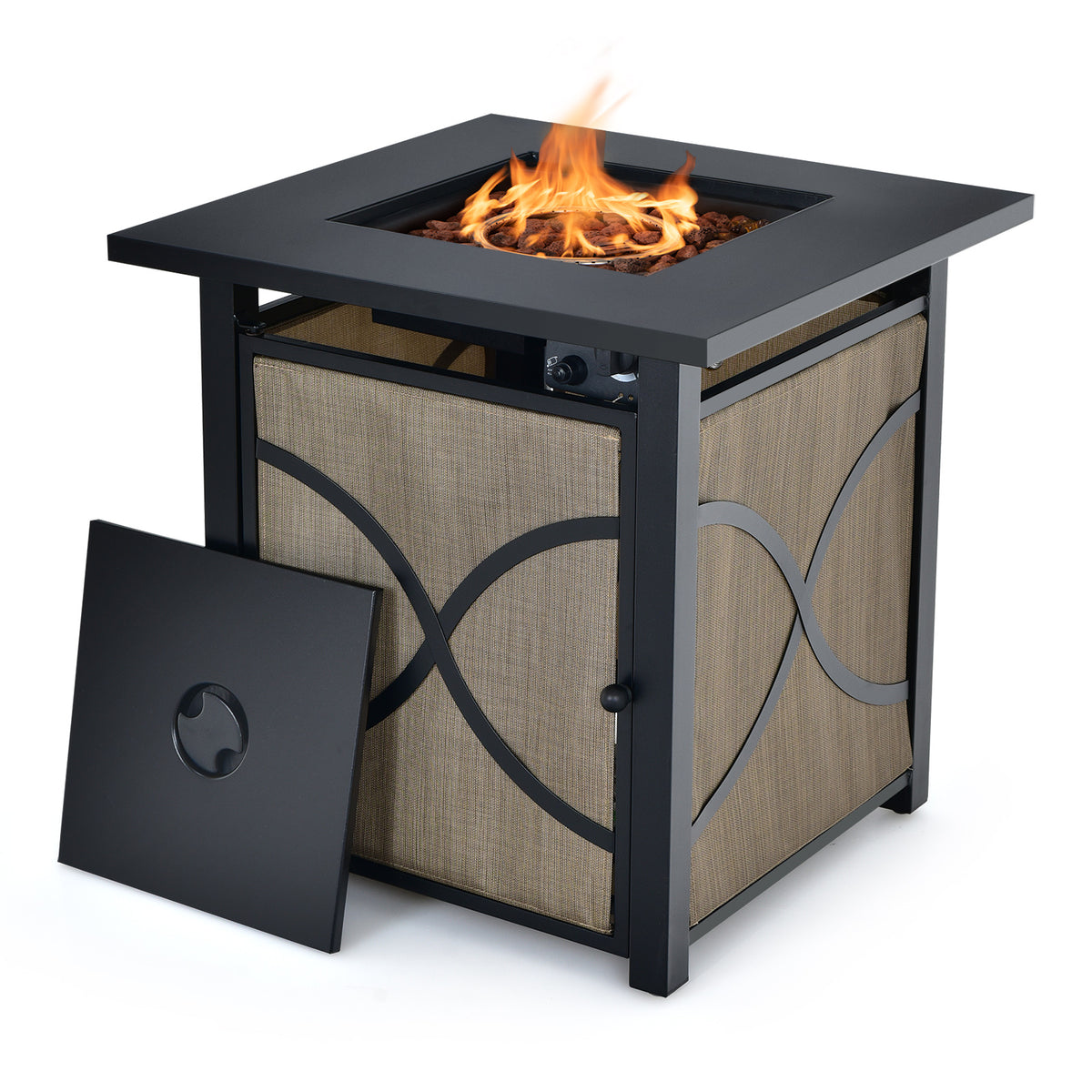 25 Inch 40000 BTU Propane Fire Pit Table with Lid and Fire Glass-Fire Pit Tables-DECOROLALA
