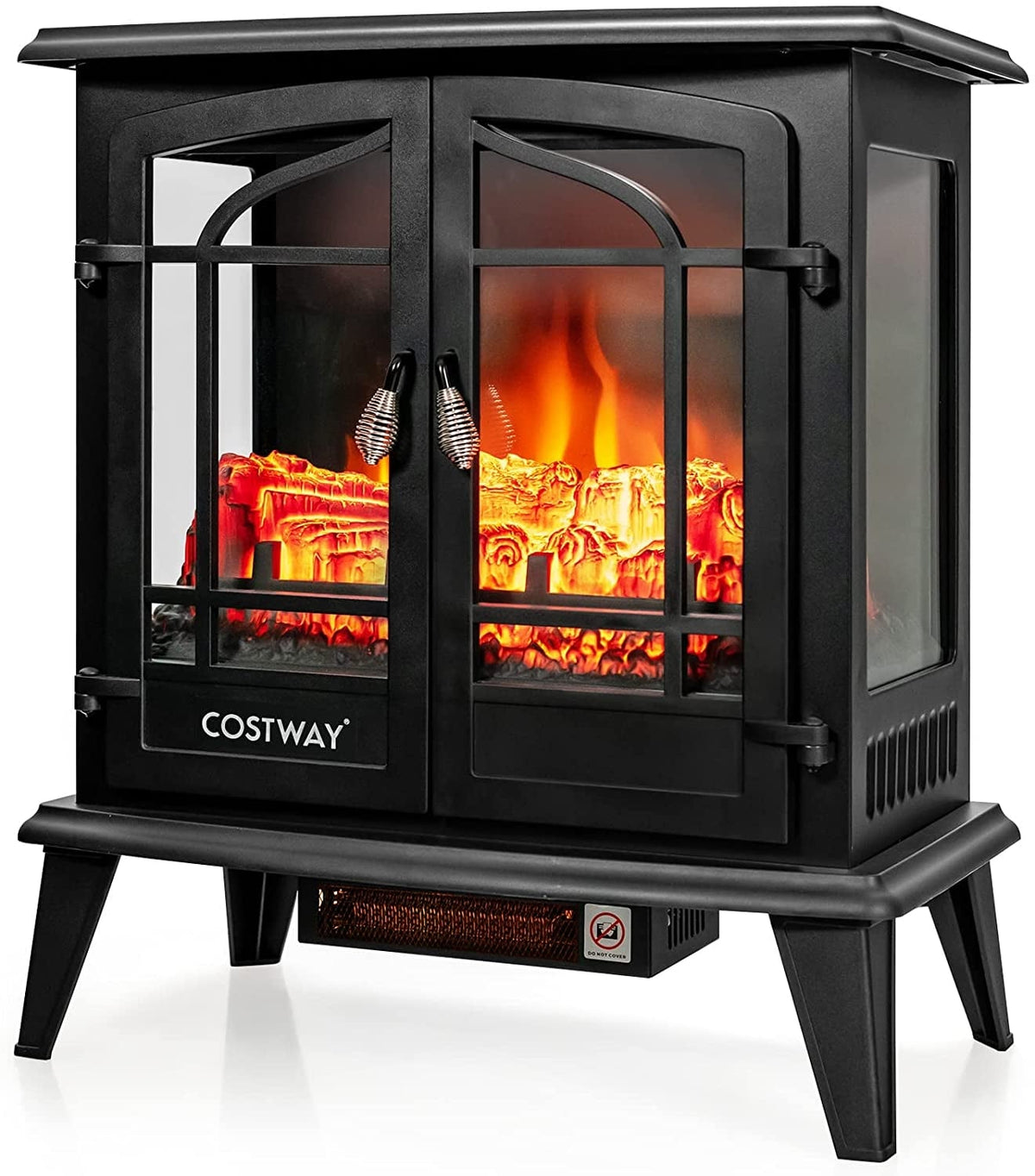 25 Inch Freestanding Electric Fireplace Heater with Realistic Flame effect-Black-Fireplaces-DECOROLALA