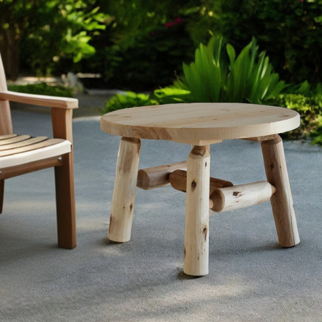 25" Natural Rounded Solid Wood Outdoor Coffee Table-Outdoor Tables-DECOROLALA