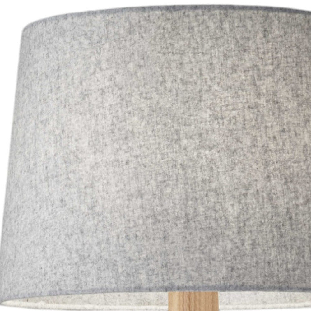25" Natural Solid Wood Tripod Table Lamp With Gray Empire Shade-Table Lamps-DECOROLALA