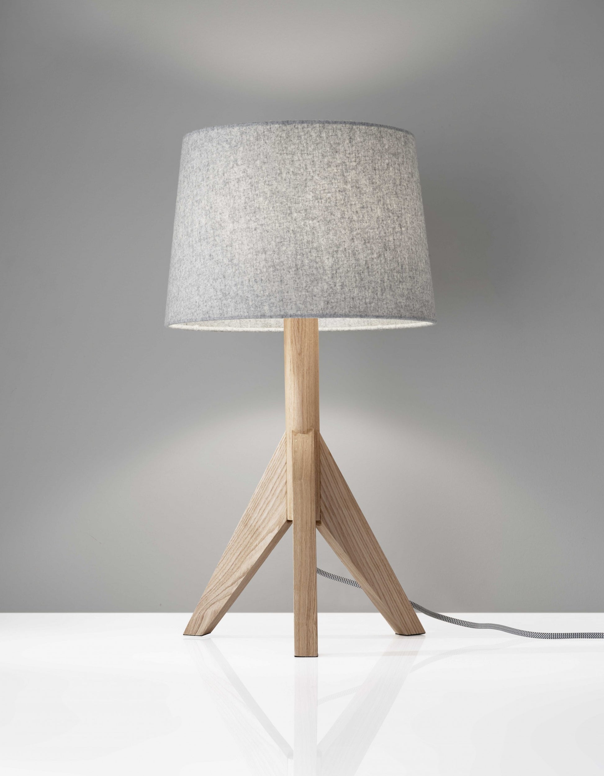 25" Natural Solid Wood Tripod Table Lamp With Gray Empire Shade-Table Lamps-DECOROLALA