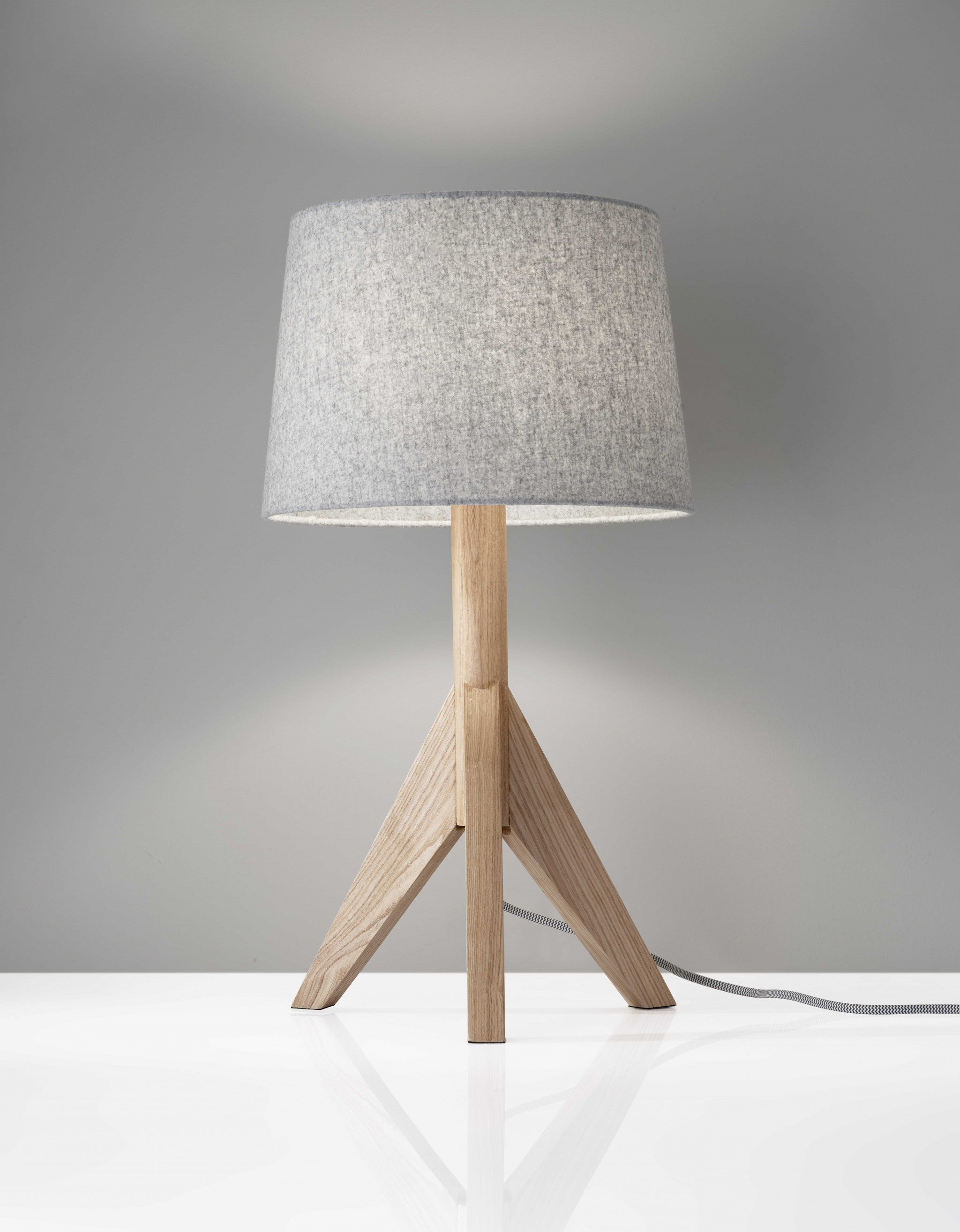 25" Natural Solid Wood Tripod Table Lamp With Gray Empire Shade-Table Lamps-DECOROLALA