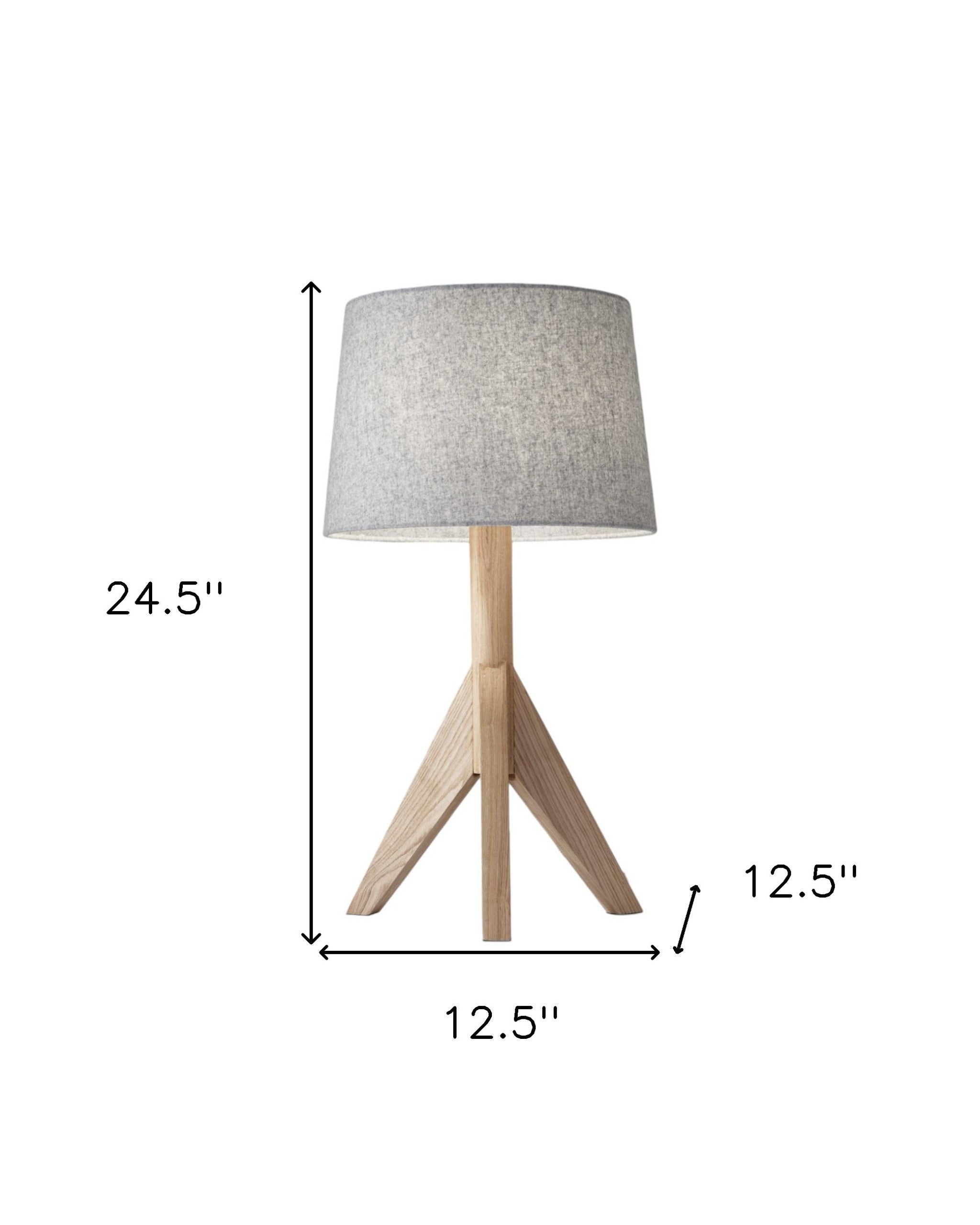 25" Natural Solid Wood Tripod Table Lamp With Gray Empire Shade-Table Lamps-DECOROLALA