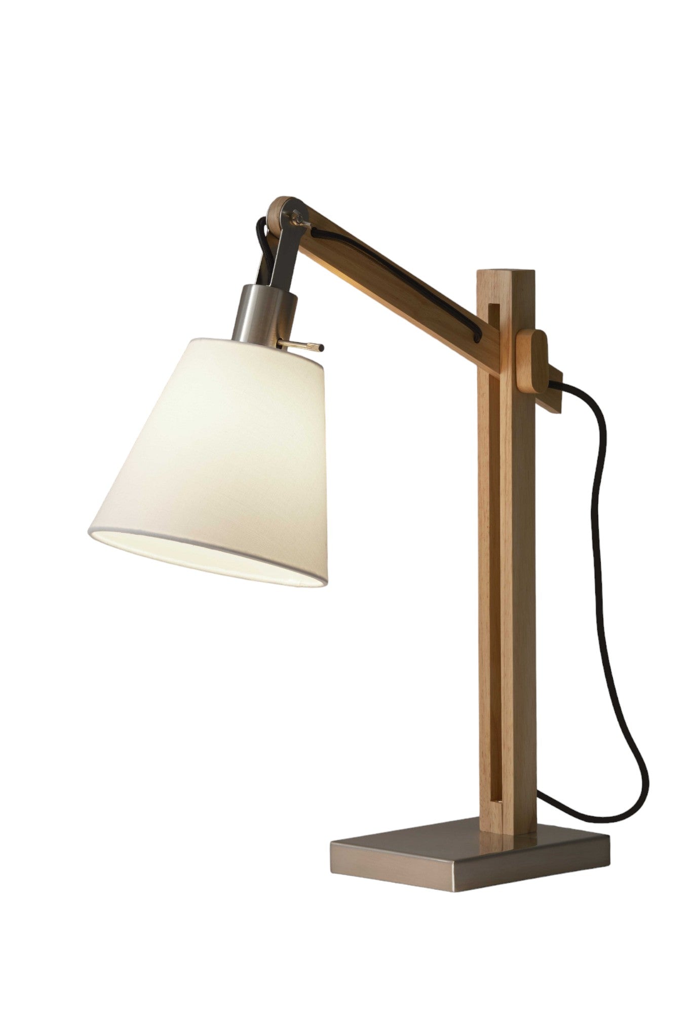 25" Natural Wood Adjustable Height Table Lamp With White Bell Shade-Table Lamps-DECOROLALA