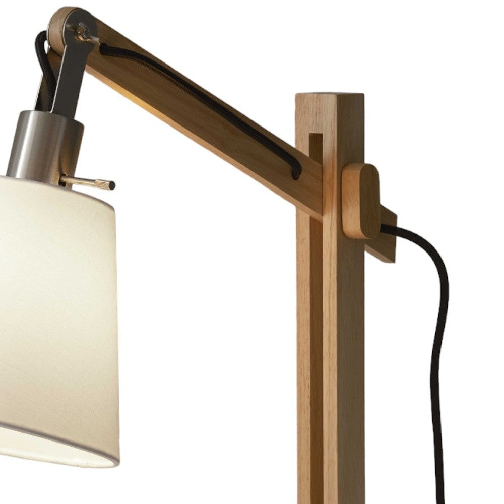 25" Natural Wood Adjustable Height Table Lamp With White Bell Shade-Table Lamps-DECOROLALA