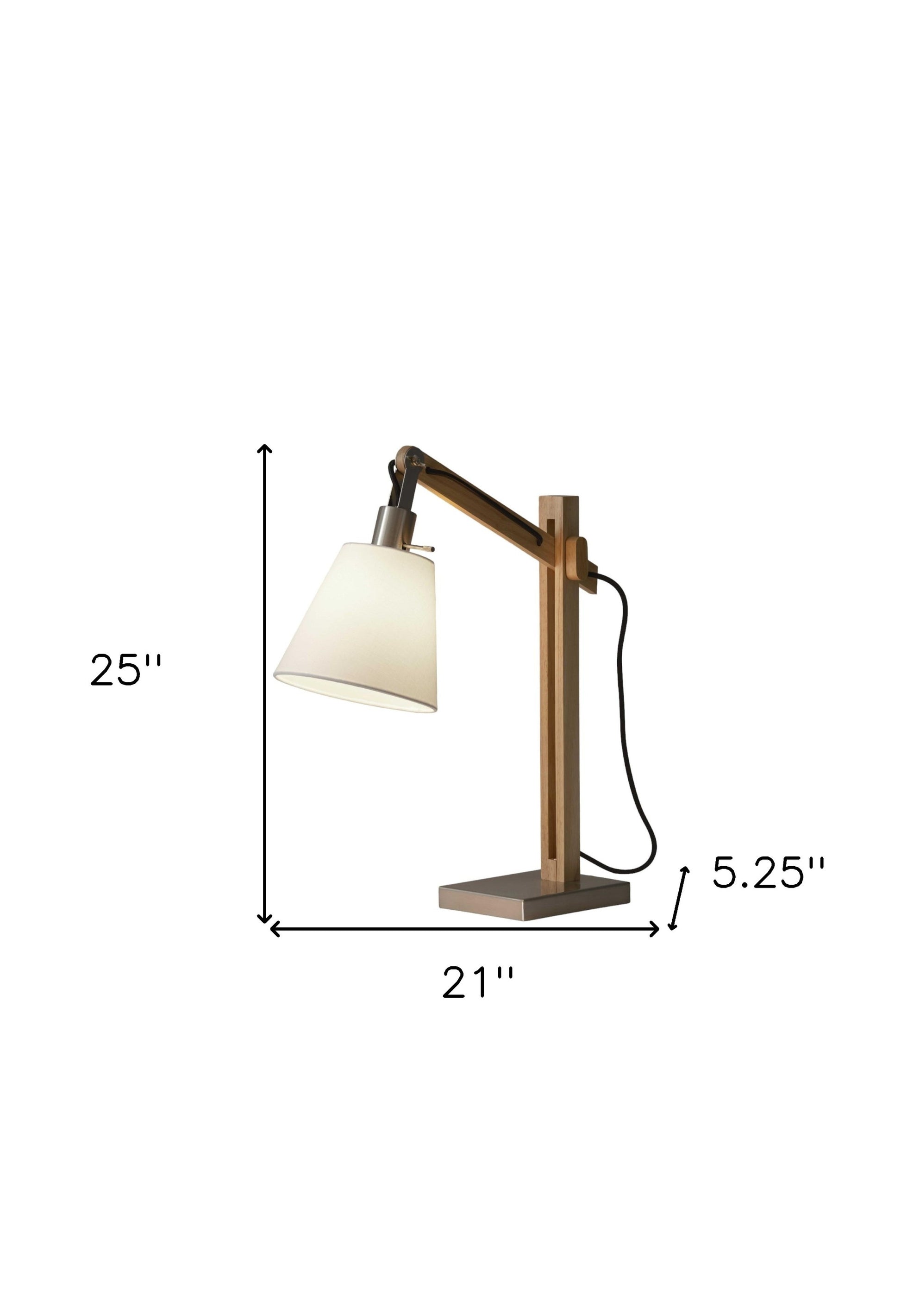 25" Natural Wood Adjustable Height Table Lamp With White Bell Shade-Table Lamps-DECOROLALA