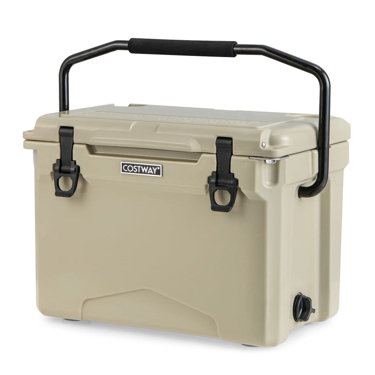 25 QT Hard Cooler with Aluminum Handle and Integrated Cup Holders-Tan-Coolers-DECOROLALA