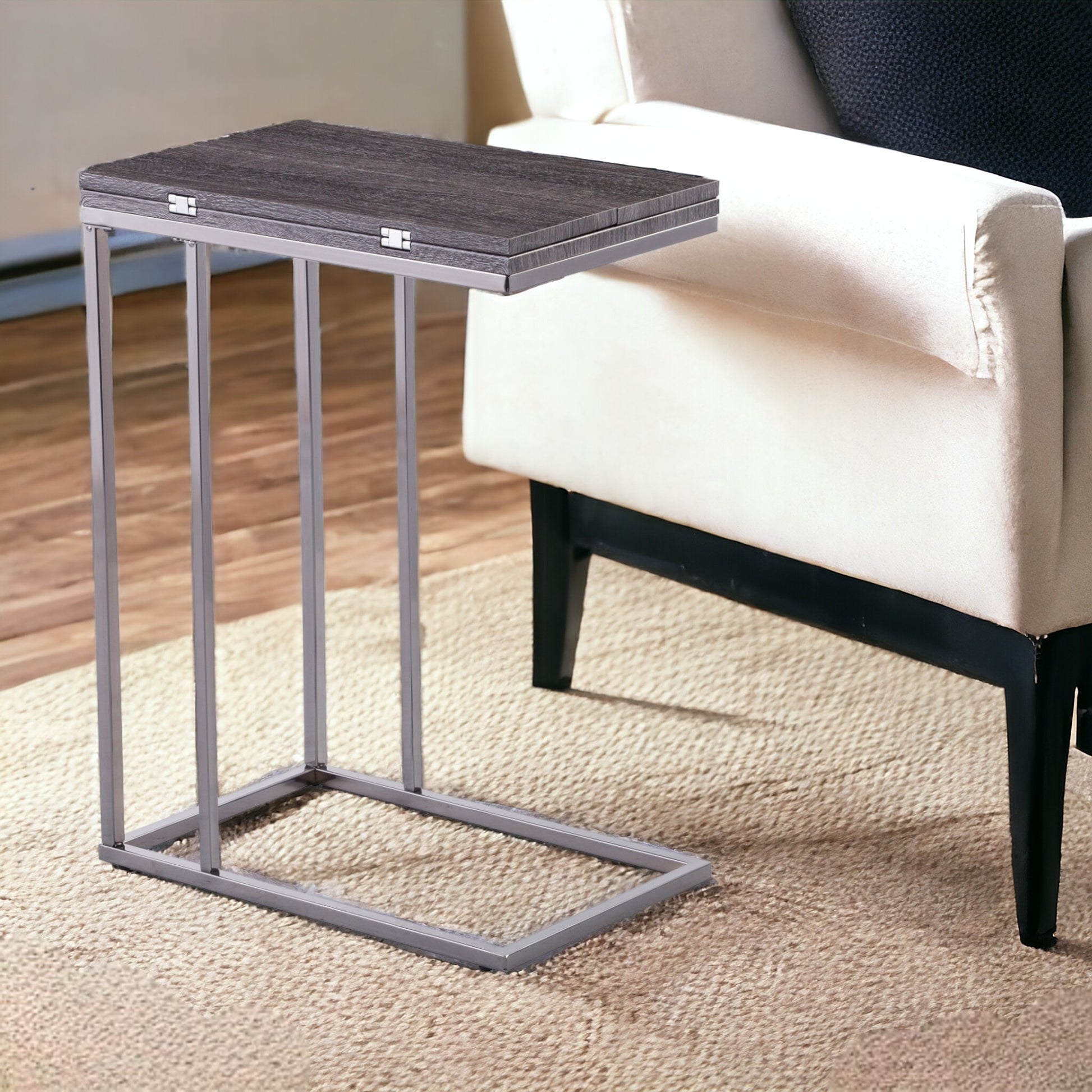 25" Silver And Gray Expandable Rectangular End Table-End-Side Tables-DECOROLALA